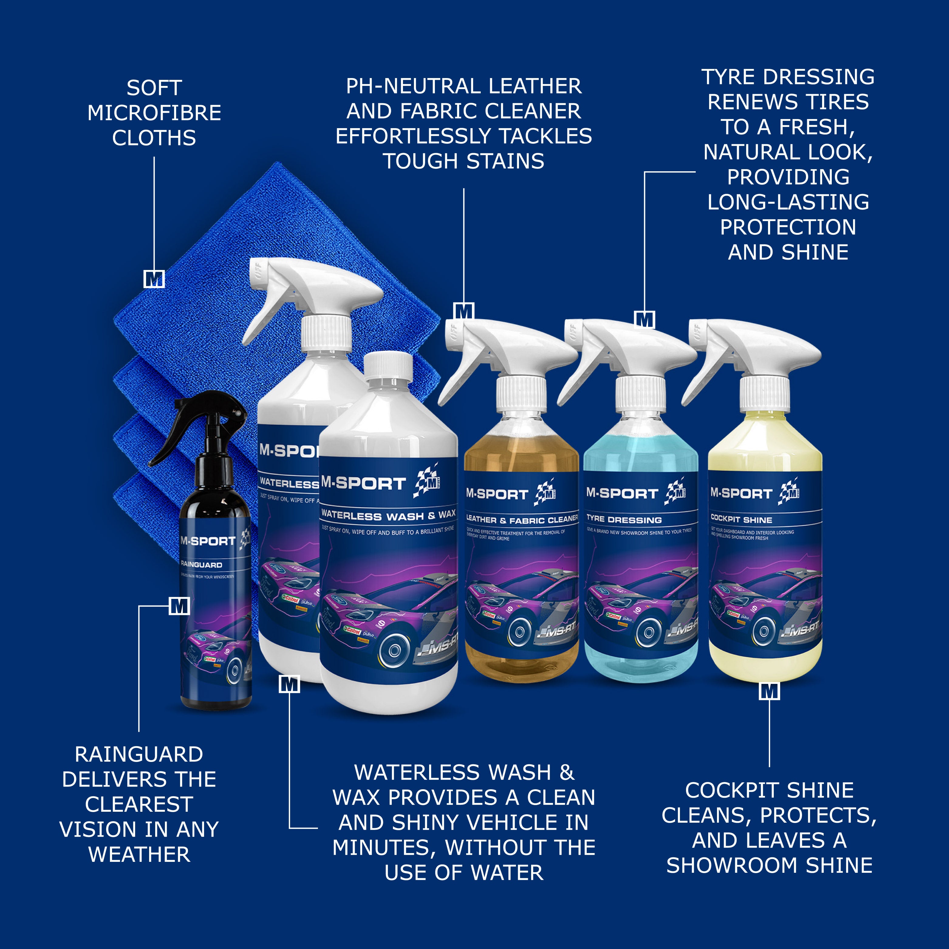 M-Sport Car Cleaning Kit, 10-Piece Car Kit, with 4 microfibre cloths, Car Wash