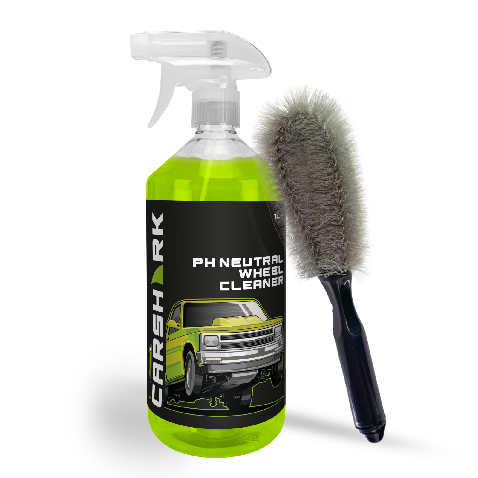 CARSHARK PH Neutral Wheel Cleaner 1L with Wheel Brush (Black)