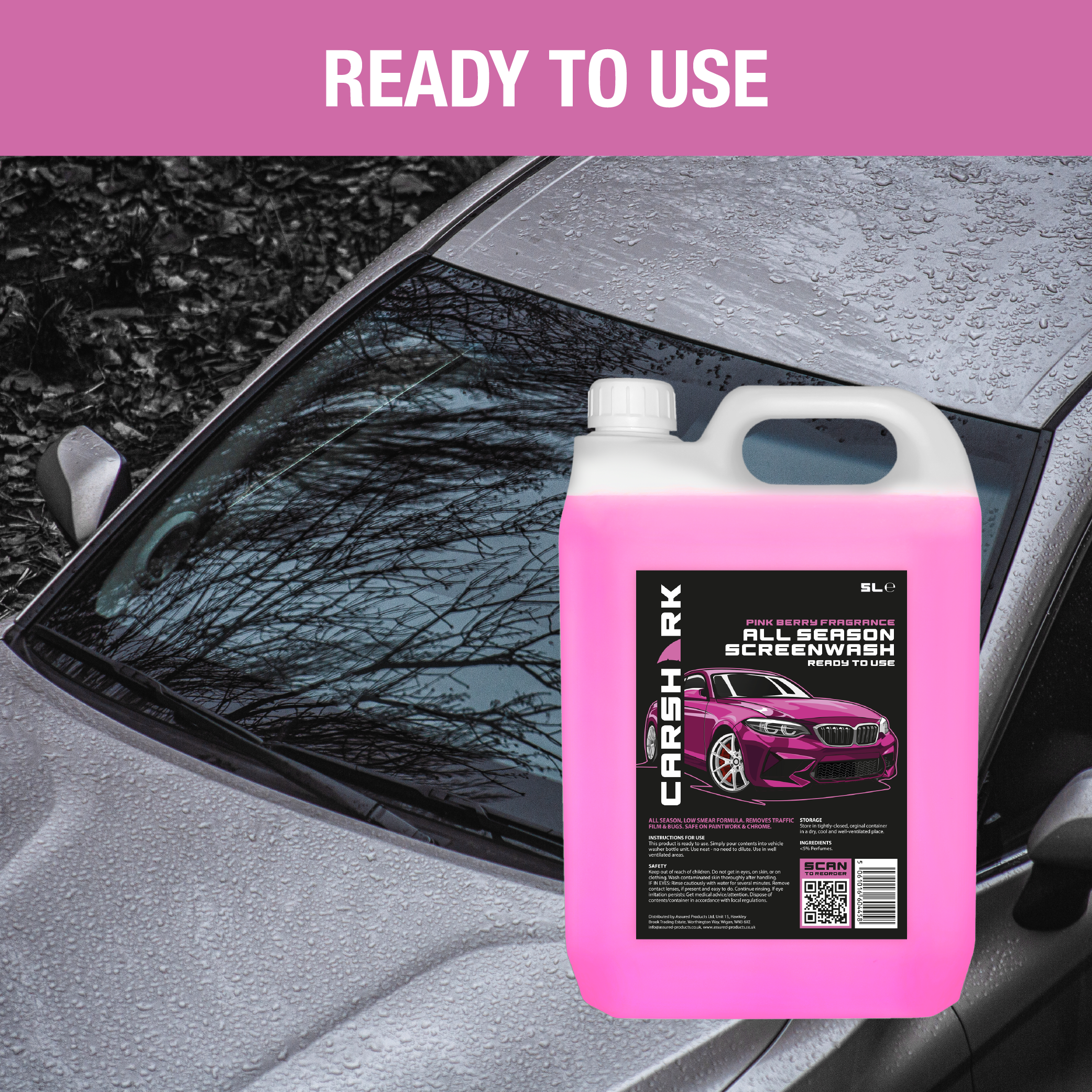 CARSHARK All Season Screen Wash (Pink Berry Fragrance)