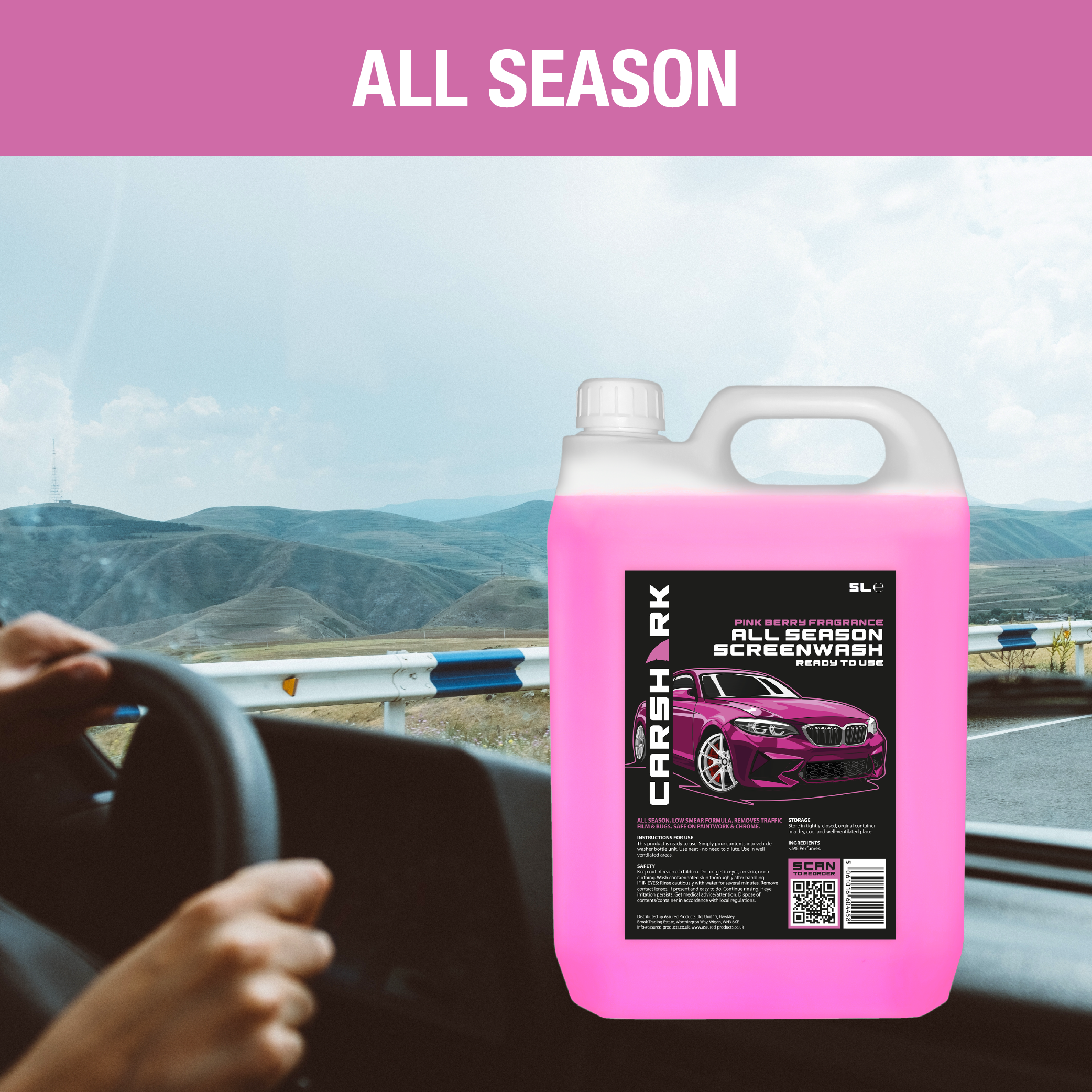 CARSHARK All Season Screen Wash (Pink Berry Fragrance)