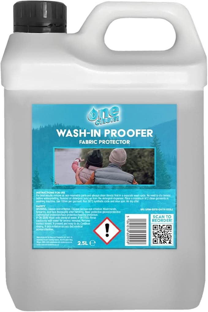 One Chem Wash-In Waterproofer 2 x 2.5 Litres, for Waterproofing Clothing, Adds and Restores Water Repellency