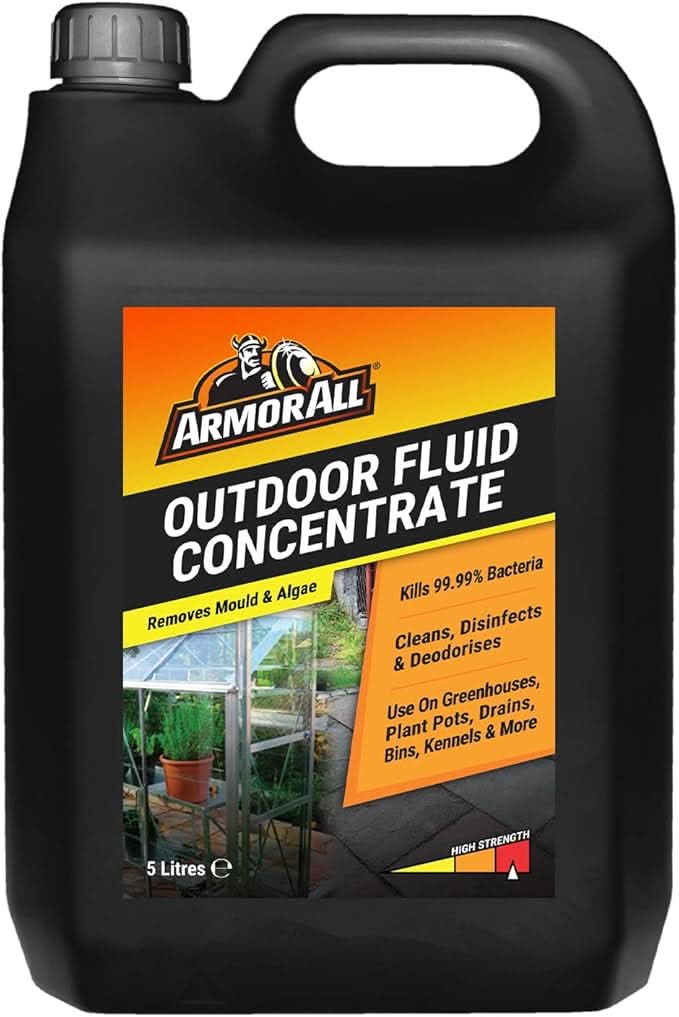 Armor All Outdoor Fluid 2 x 5 litres, Kills 99.9% Bacteria, Disinfects Greenhouses, Plantpots, Drains, Bins, Kennels, Stables