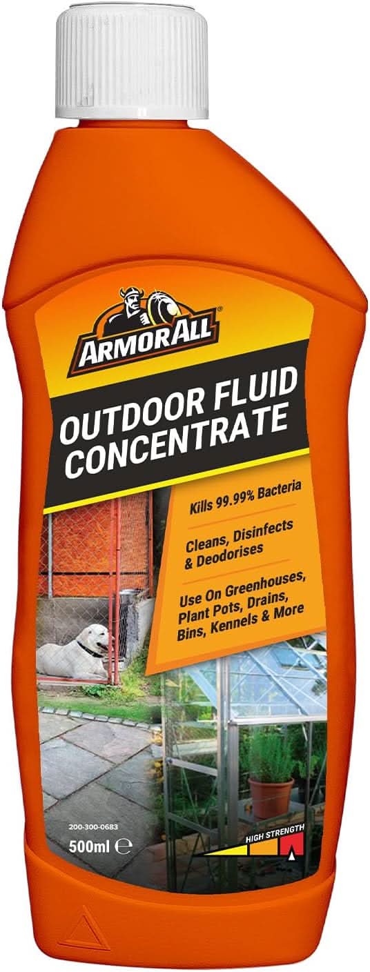 Armor All Outdoor Fluid, 500ml, Kills 99.9% Bacteria, Disinfects Greenhouses, Plantpots, Drains, Bins, Kennels, Stables