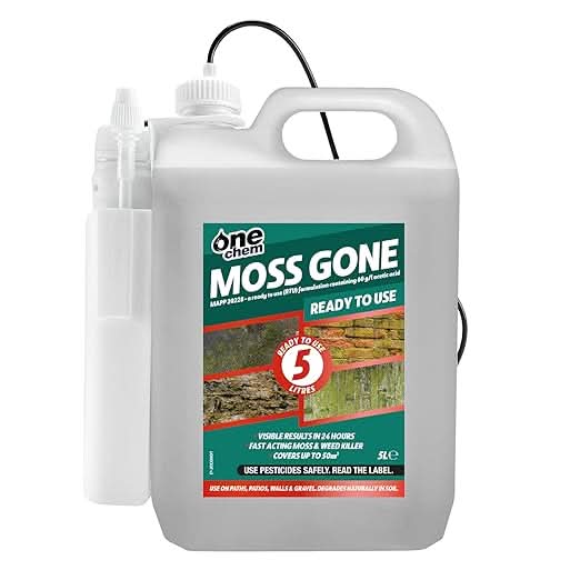 One Chem Moss Gone Moss Killer, 5 Litre with Battery Sprayer, Suitable on Paths, patios and hard surfaces