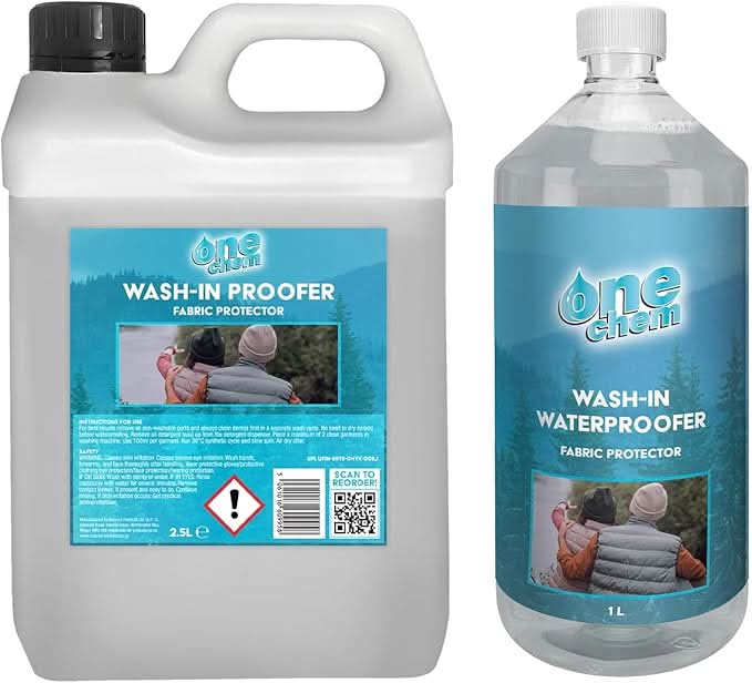 One Chem Wash-In Waterproofer 1 + 2.5 Litres, for Waterproofing Clothing, Adds and Restores Water Repellency
