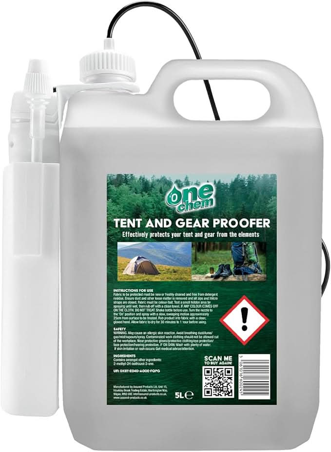 One Chem Tent and Gear Waterproofer, 5 Litre With Battery Sprayer, Protects Tents and Gear From The Elements