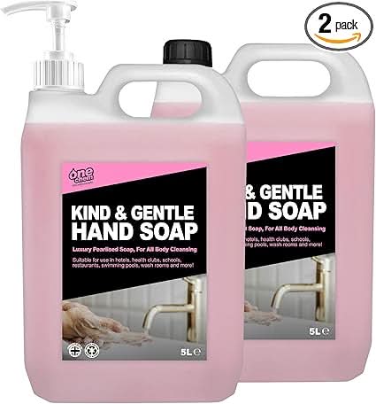 One Chem Pro Kind & Gentle Hand Soap, 2 x 5 Litres with Pump Dispenser, Luxury Soap for Commercial Use