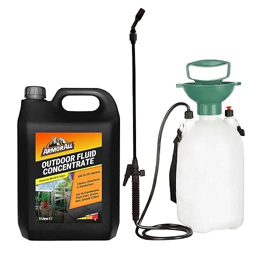 Armor All Outdoor Fluid 5 Litres with 5L garden Sprayer, Kills 99.9% Bacteria, Disinfects Greenhouses, Plantpots, Drains, Bins, Kennels, Stables