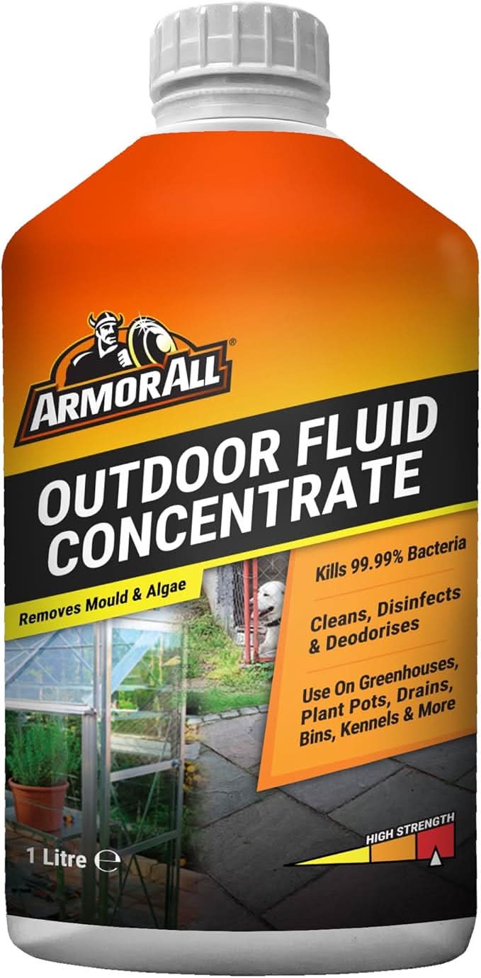 Armor All Outdoor Fluid, 1 Litre, Kills 99.9% Bacteria, Disinfects Greenhouses, Plantpots, Drains, Bins, Kennels, Stables