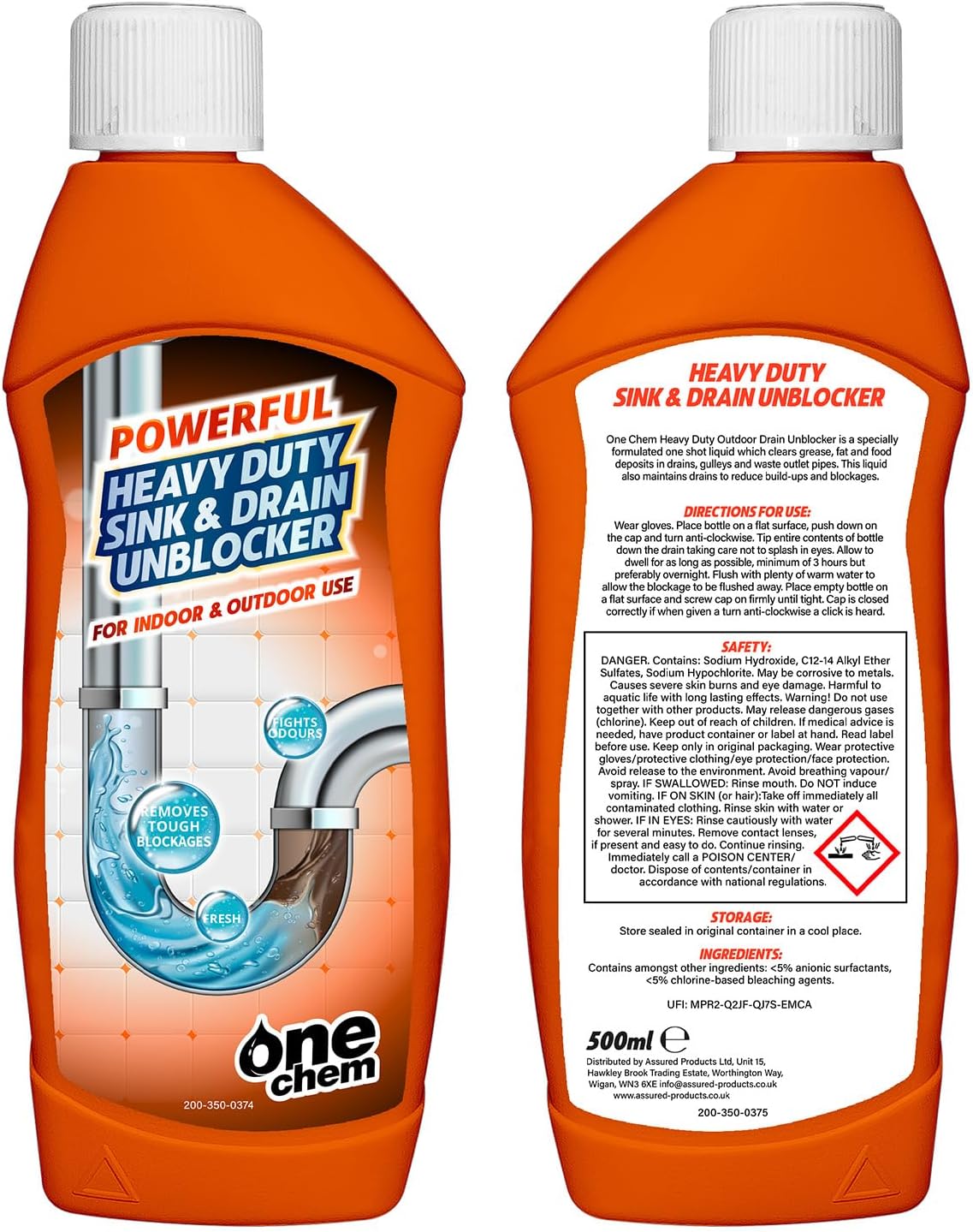 One Chem Heavy Duty Sink and Drain Un-blocker 500ml