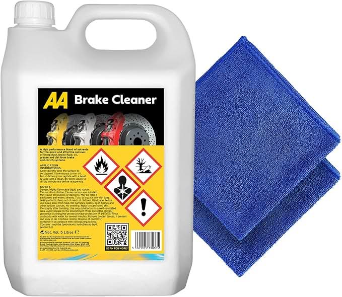 AA Brake Cleaner, 5 Litres with Long Hose Trigger and 2 x Microfibre Cloths, Solvent, Brake and Clutch System Cleaner