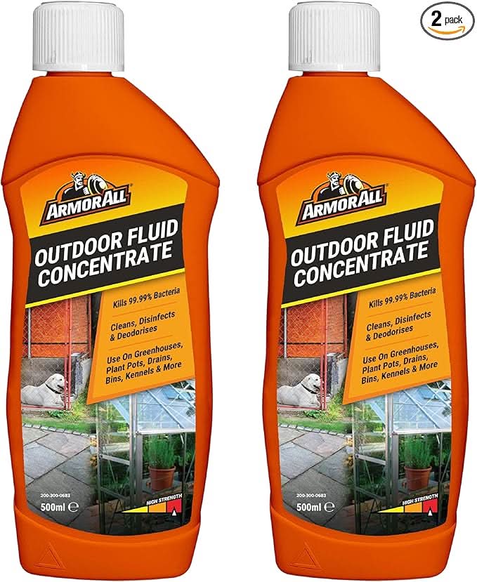 Armor All Outdoor Fluid, 2 x 500ml, Kills 99.9% Bacteria, Disinfects Greenhouses, Plantpots, Drains, Bins, Kennels, Stables