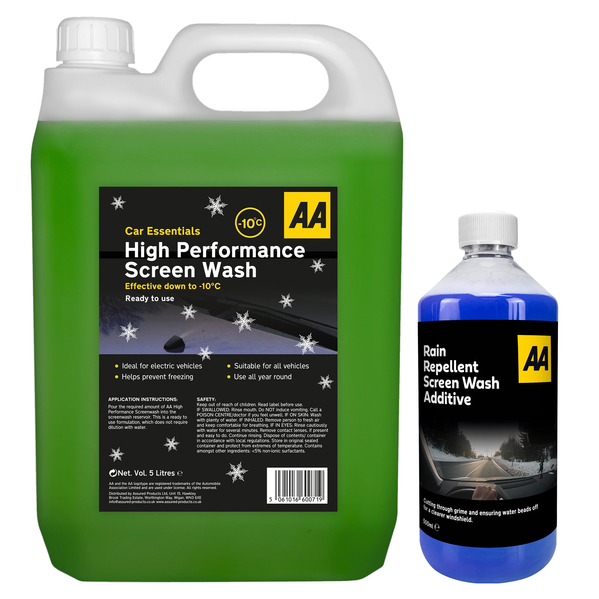 AA Rain Repellent Screenwash Additive 500ml with Winter Screenwash 5L (Green)