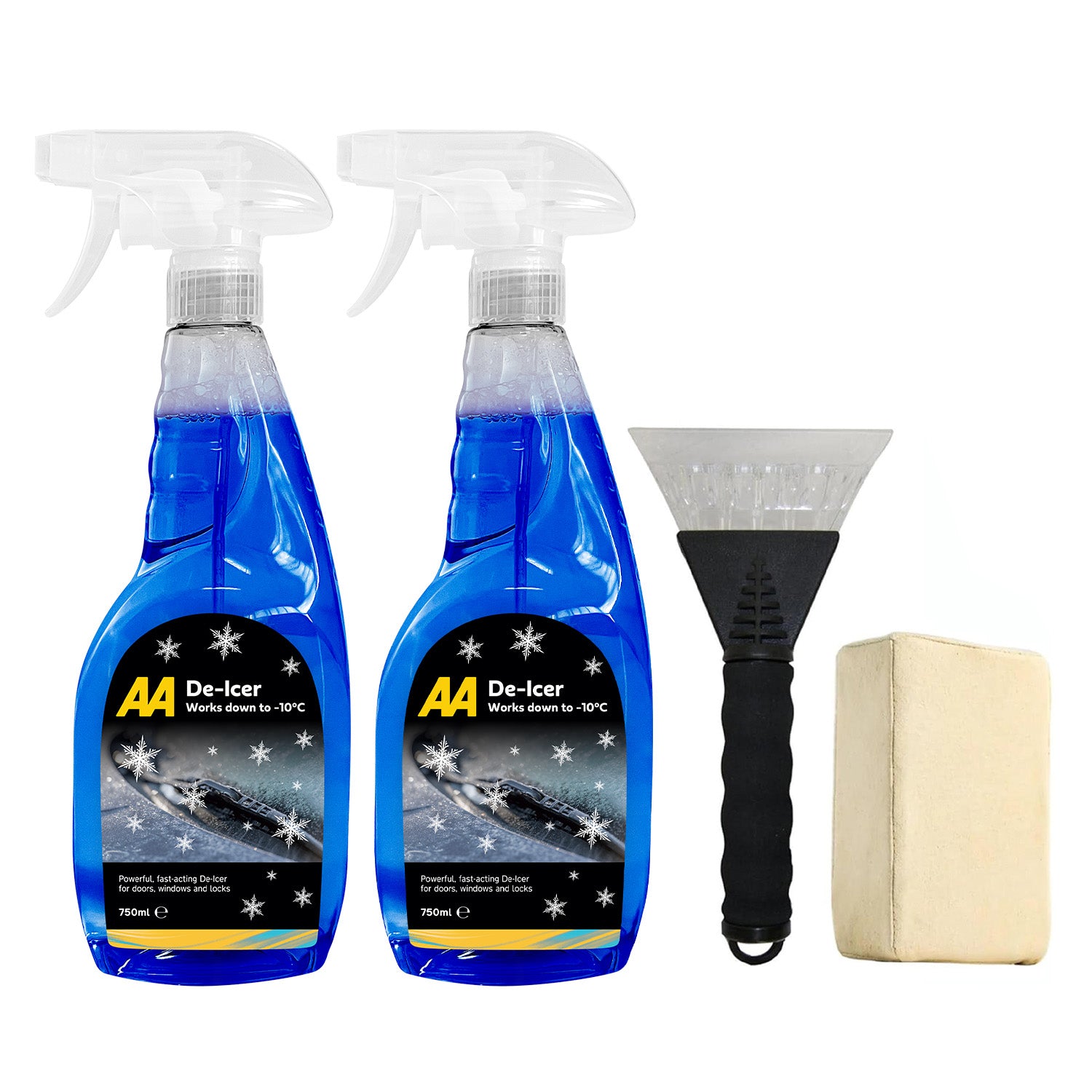 AA Winter Car Kit - Deicer 2 x 750 ml, Ice Scraper x 1, Chamois Demister Pad x 1