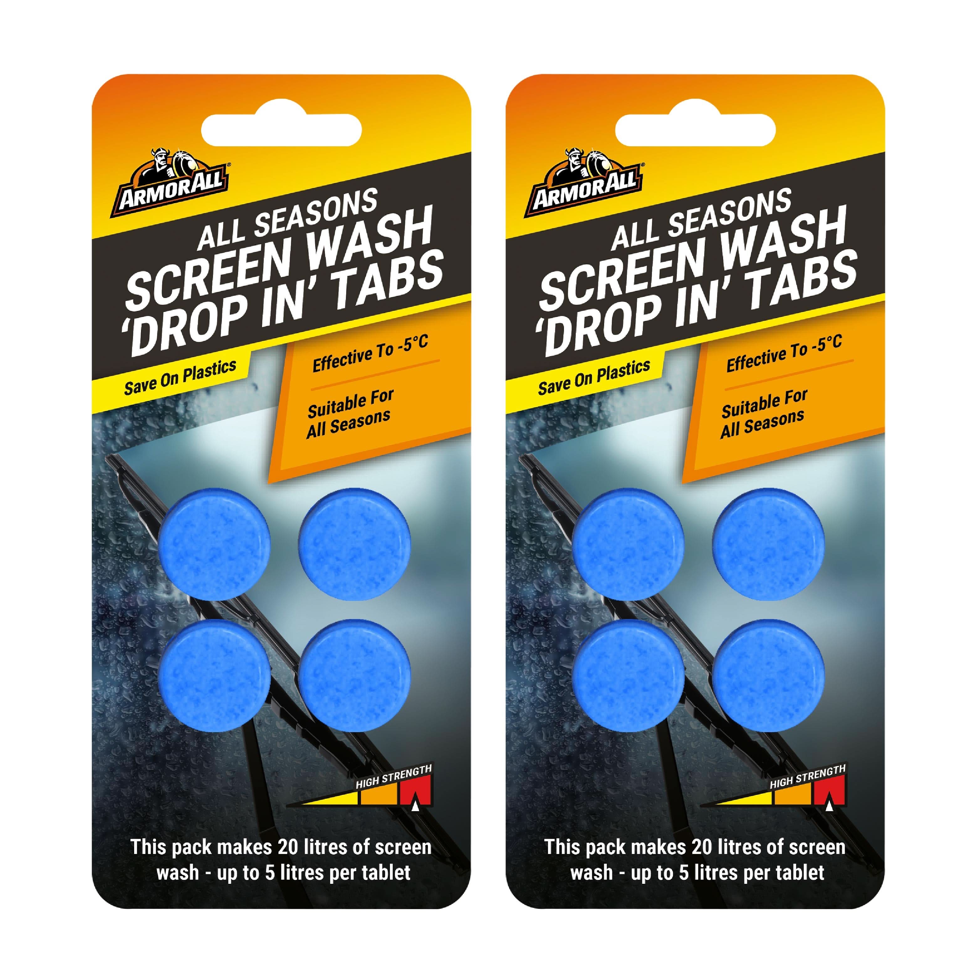 Armor All Screenwash Tabs 2 x 4 Tablets, (8 tablets) Makes up to 40L ofAll Seasons Screenwash, Windscreen Washer Tablets