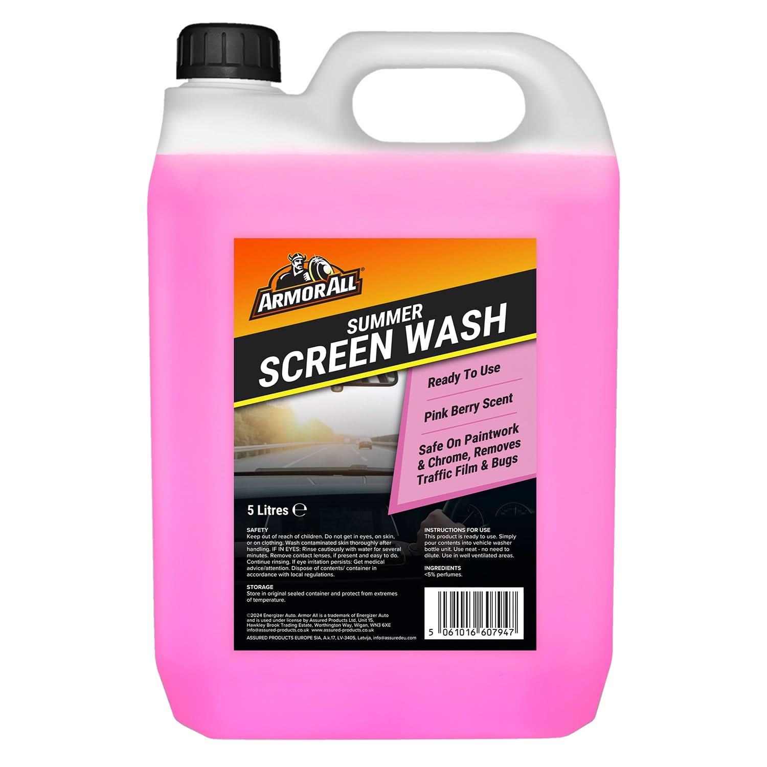 Armor All Summer Screenwash, 5 Litre Ready to Use, Pink Berry Scent, Removes Traffic Film and Bugs, Safe on Paintwork and Chrome