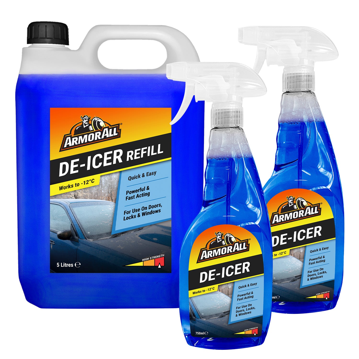 Armor All De-icer 5L + 2 x 750ml RTU, Refill, Fast Acting, Suitable for Doors, Windows and Locks
