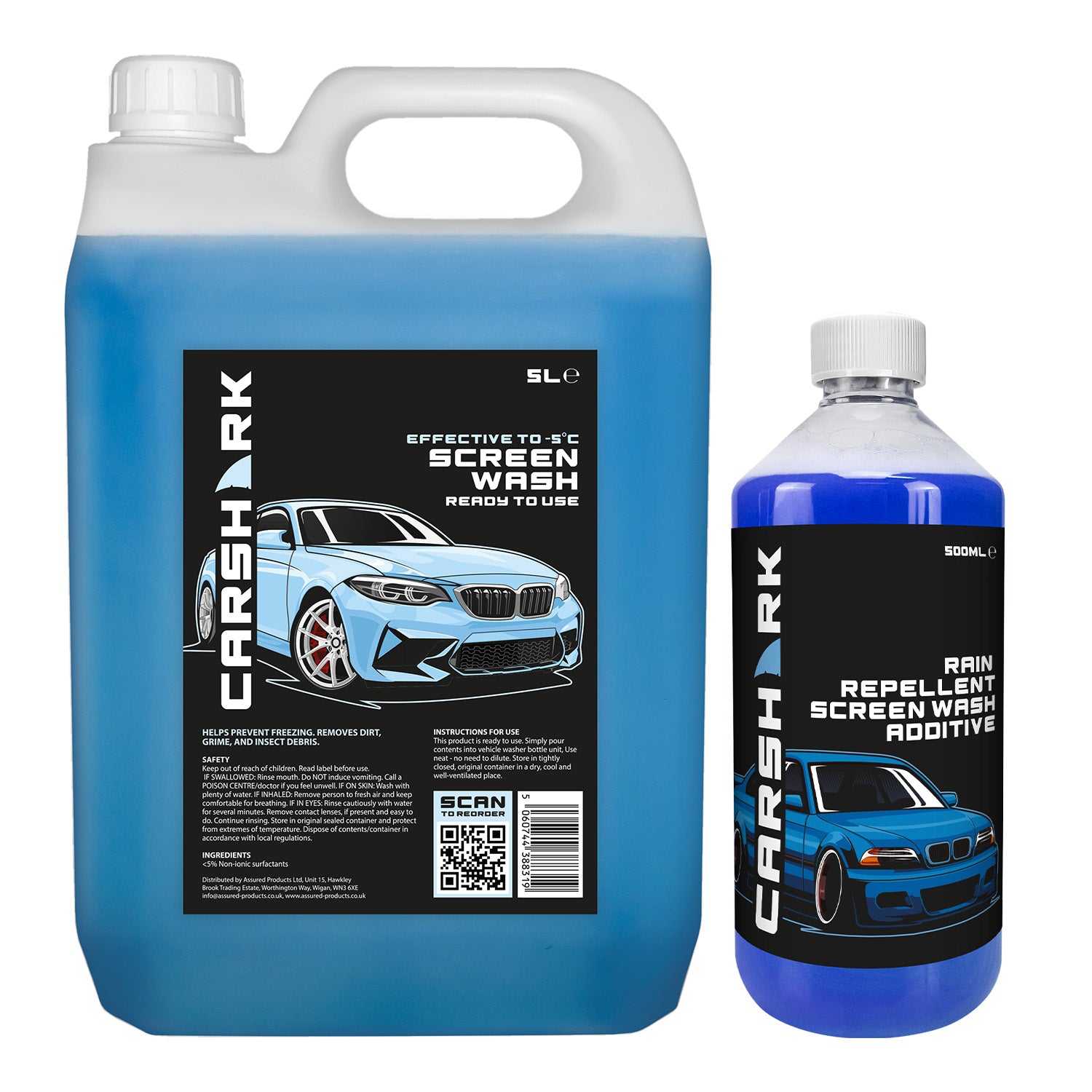 CARSHARK Rain Repellent Screenwash Additive 500ml with Winter Screenwash 5L (Blue)