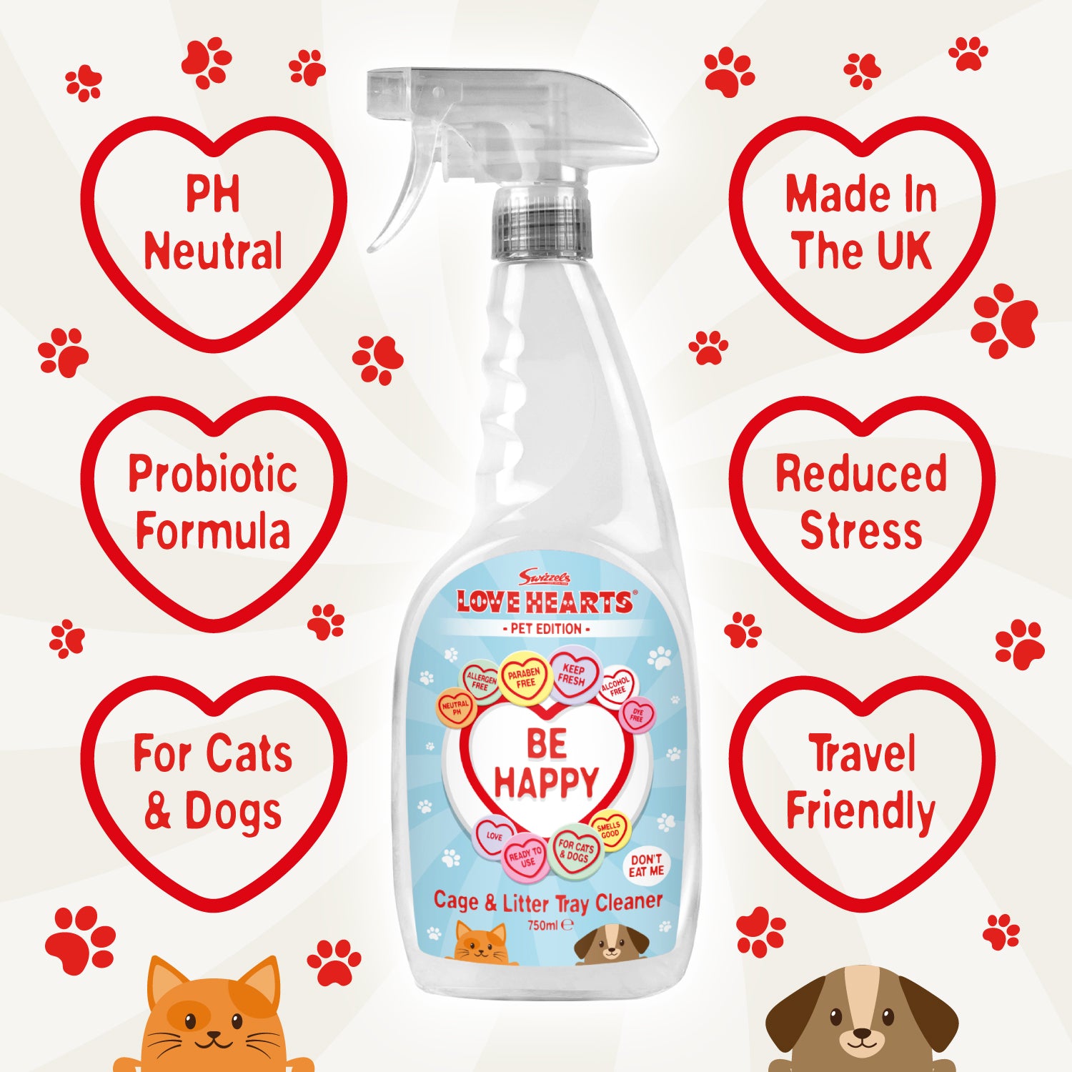 Swizzels Love Hearts - Cage & Litter Tray Cleaner Plus Stain & Odour Remover - 2 x 750ml