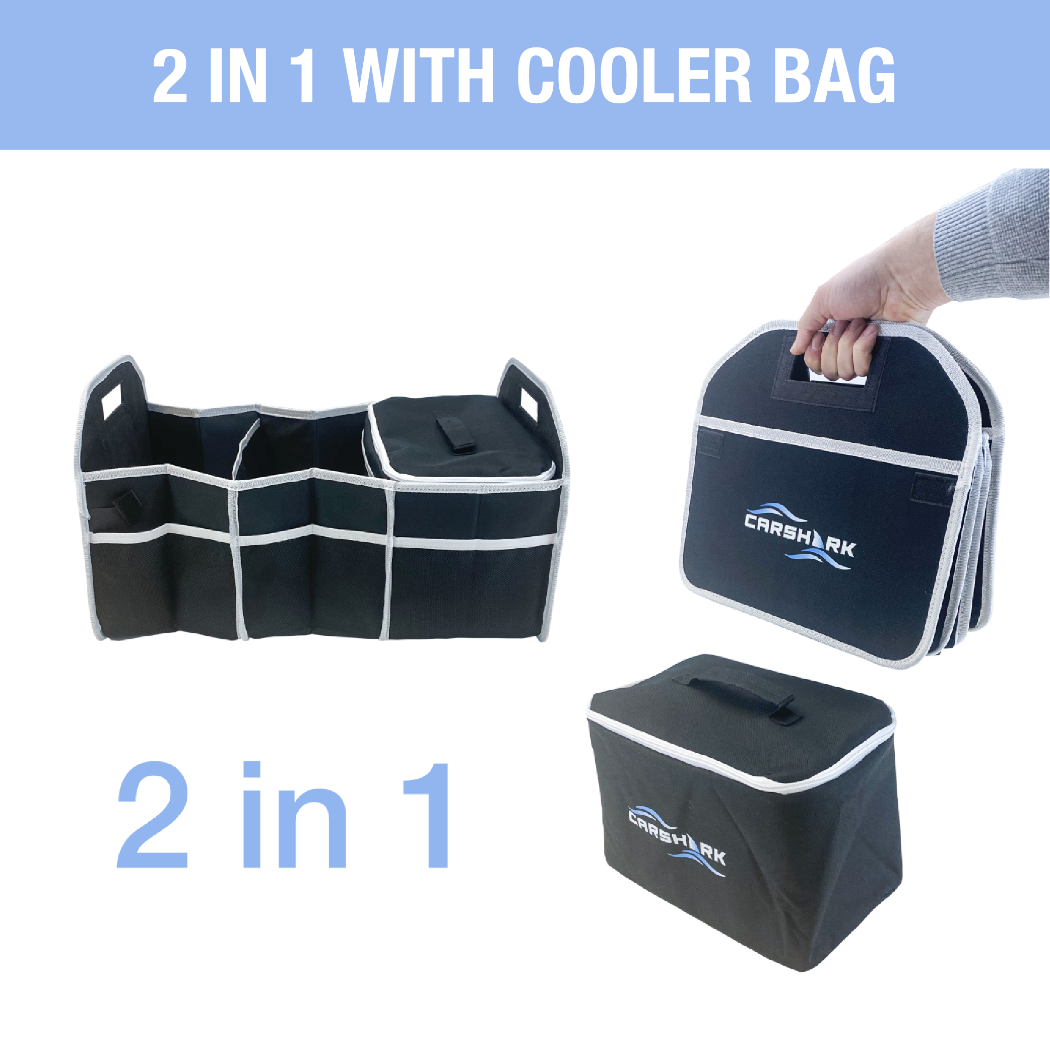 CARSHARK Car Boot Organiser Storage Box, 2-in-1 with Cooler Bag