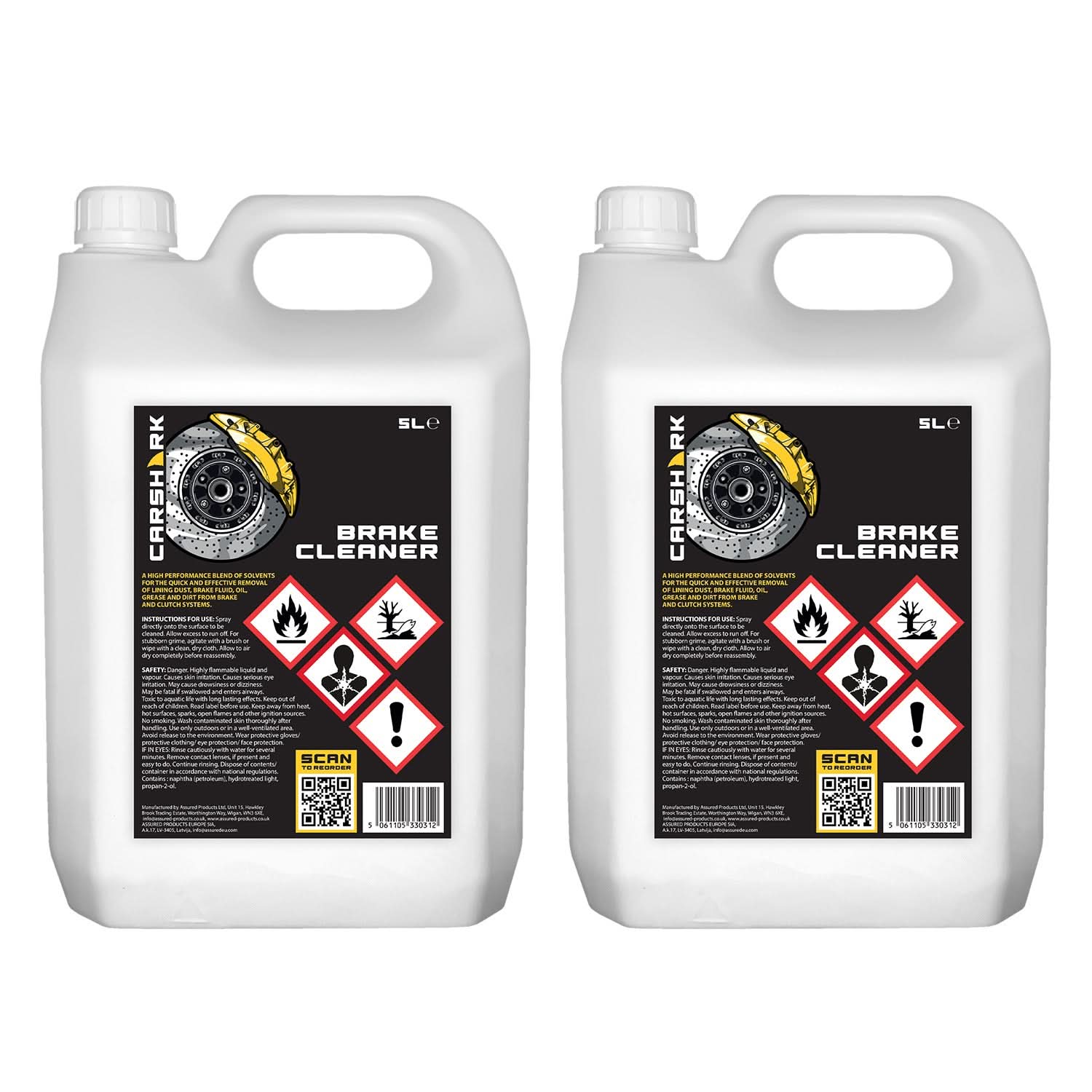 CARSHARK Brake Cleaner, 2 x 5 Litres, High Performance Solvent, Brake and Clutch System Cleaner