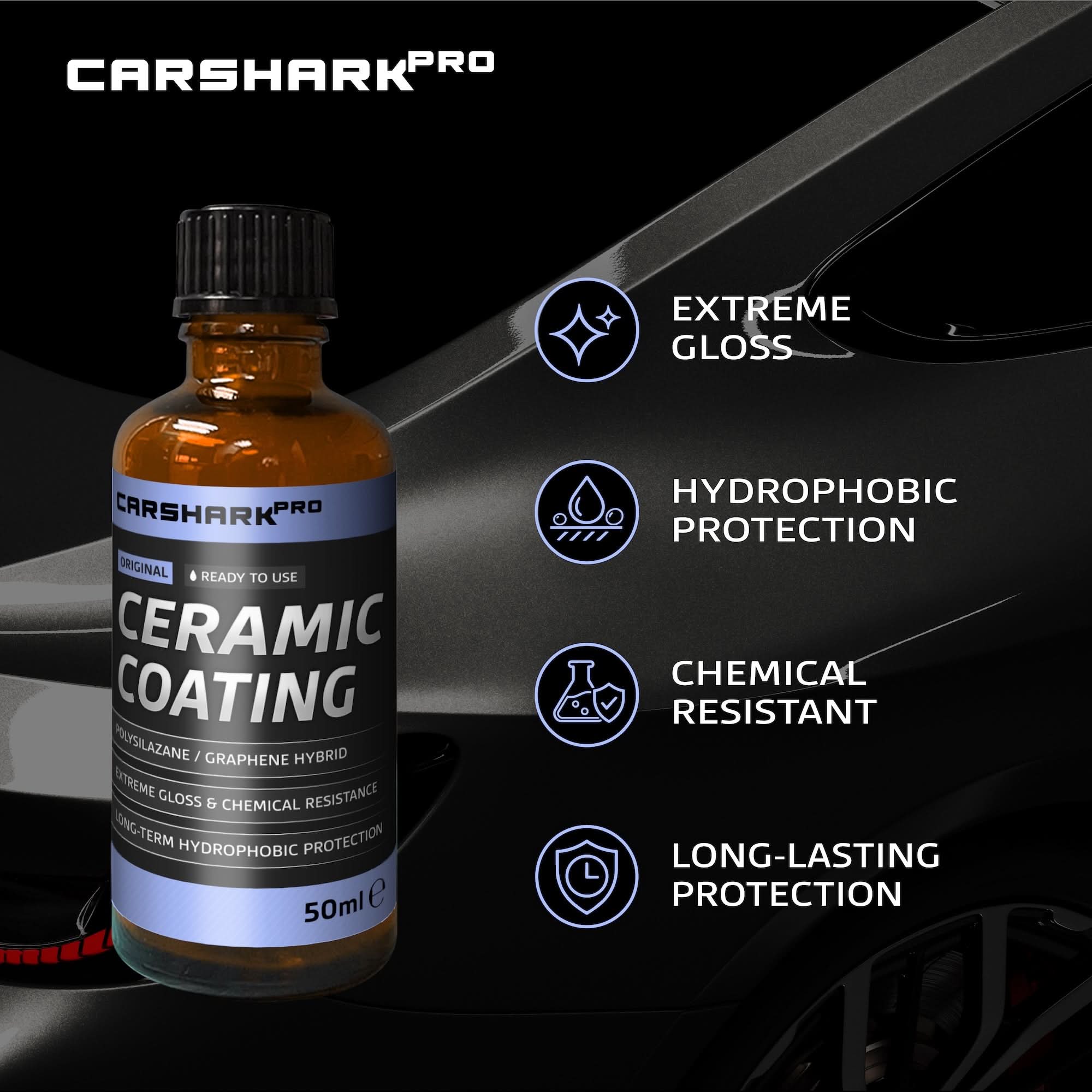 CARSHARK Pro Ceramic Coating Prep & Protect Kit - Ceramic Coating 50ml + Paint Surface & Windscreen De-Waxer 100ml