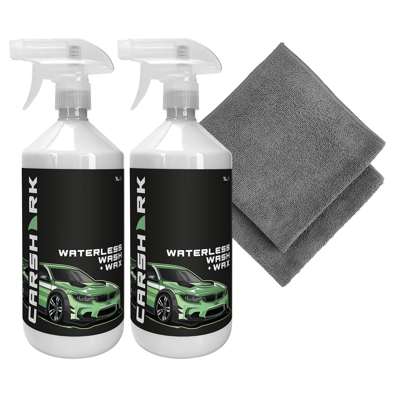 CARSHARK Waterless Wash & Wax 2x1L (with 2 Microfibre Cloths)
