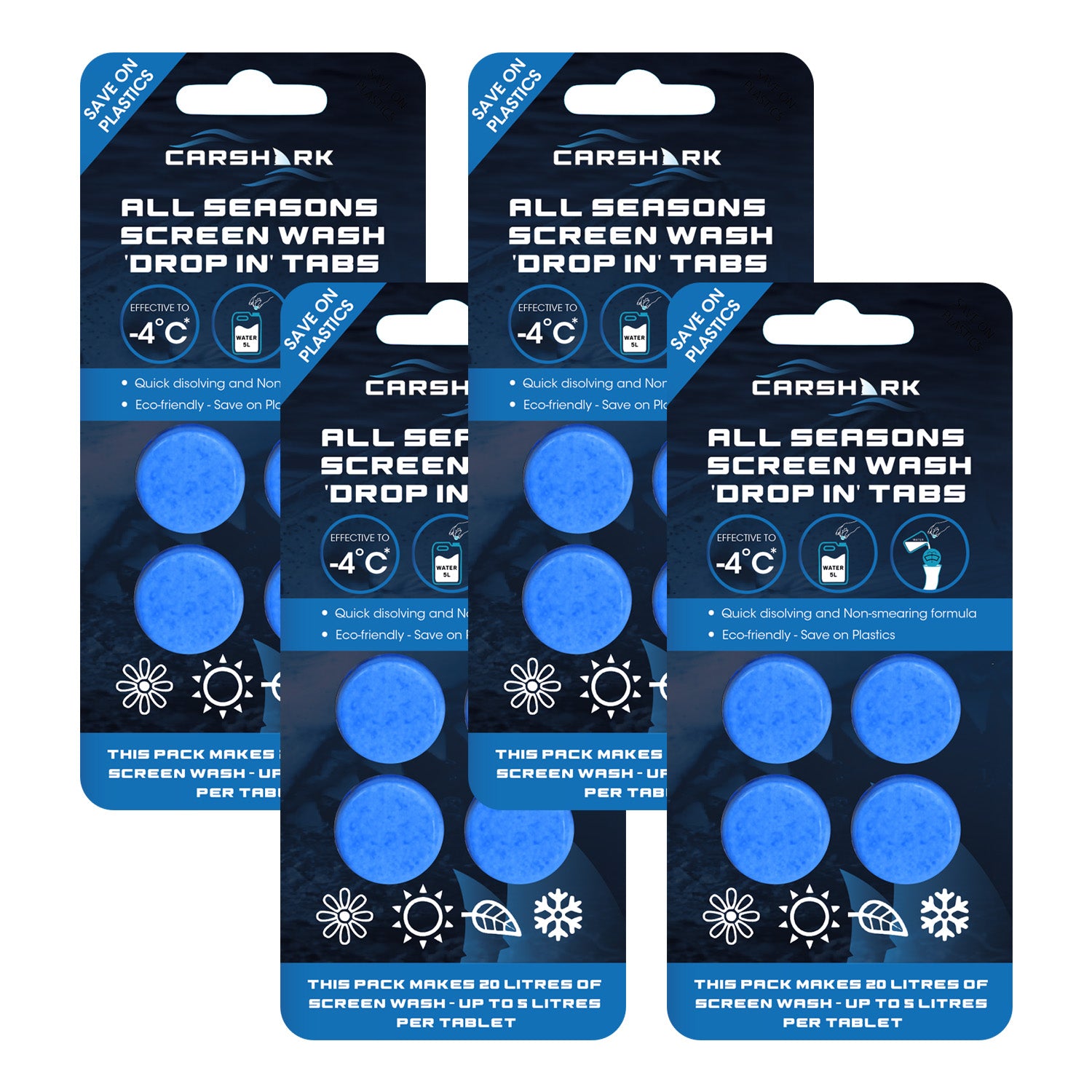 CARSHARK All Seasons Screenwash Tabs (Packs of 4 Tablets) - 1 Tab = 5L of Screenwash