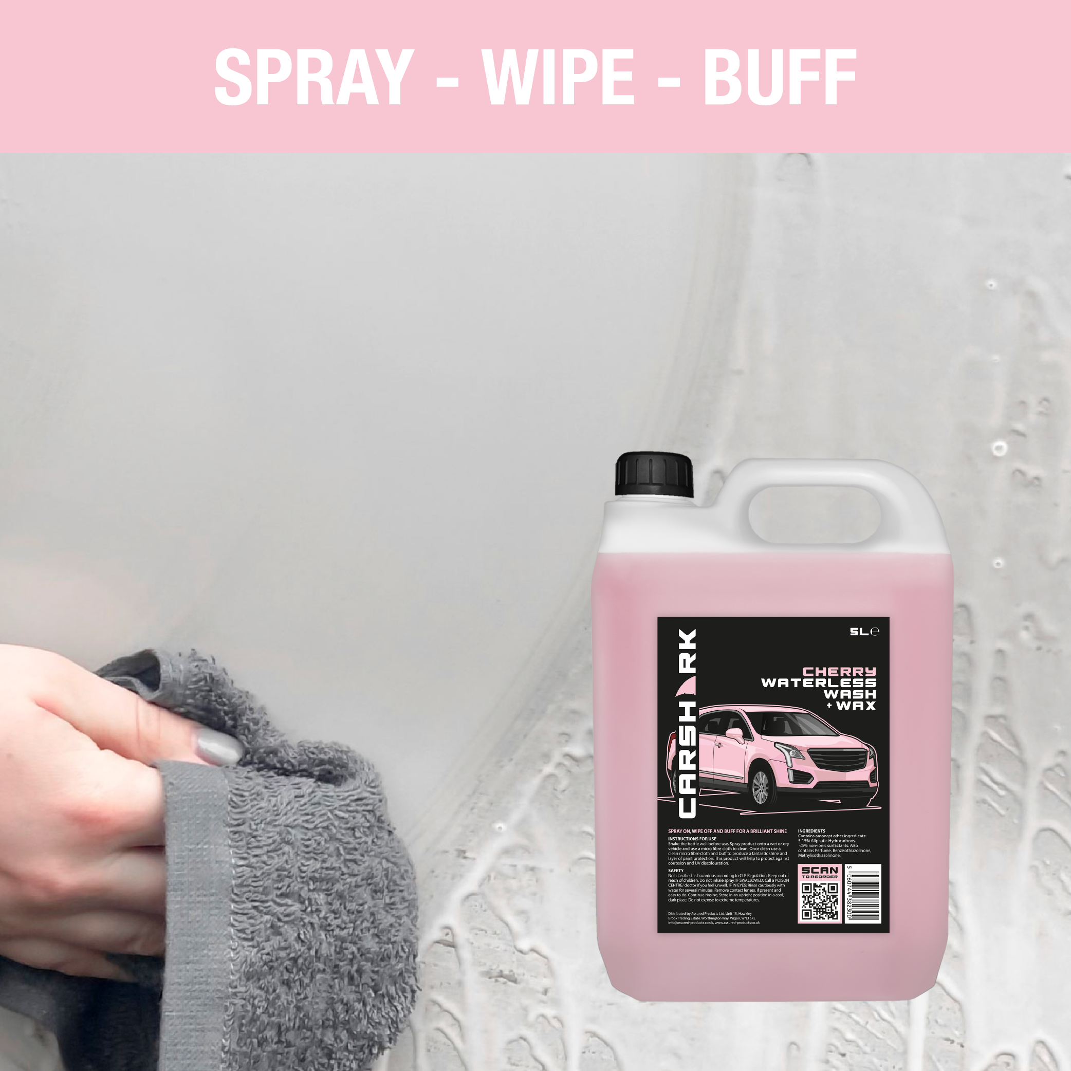 CARSHARK Waterless Wash & Wax 5 Litre - Cherry Blossom (with Long Hose Trigger)