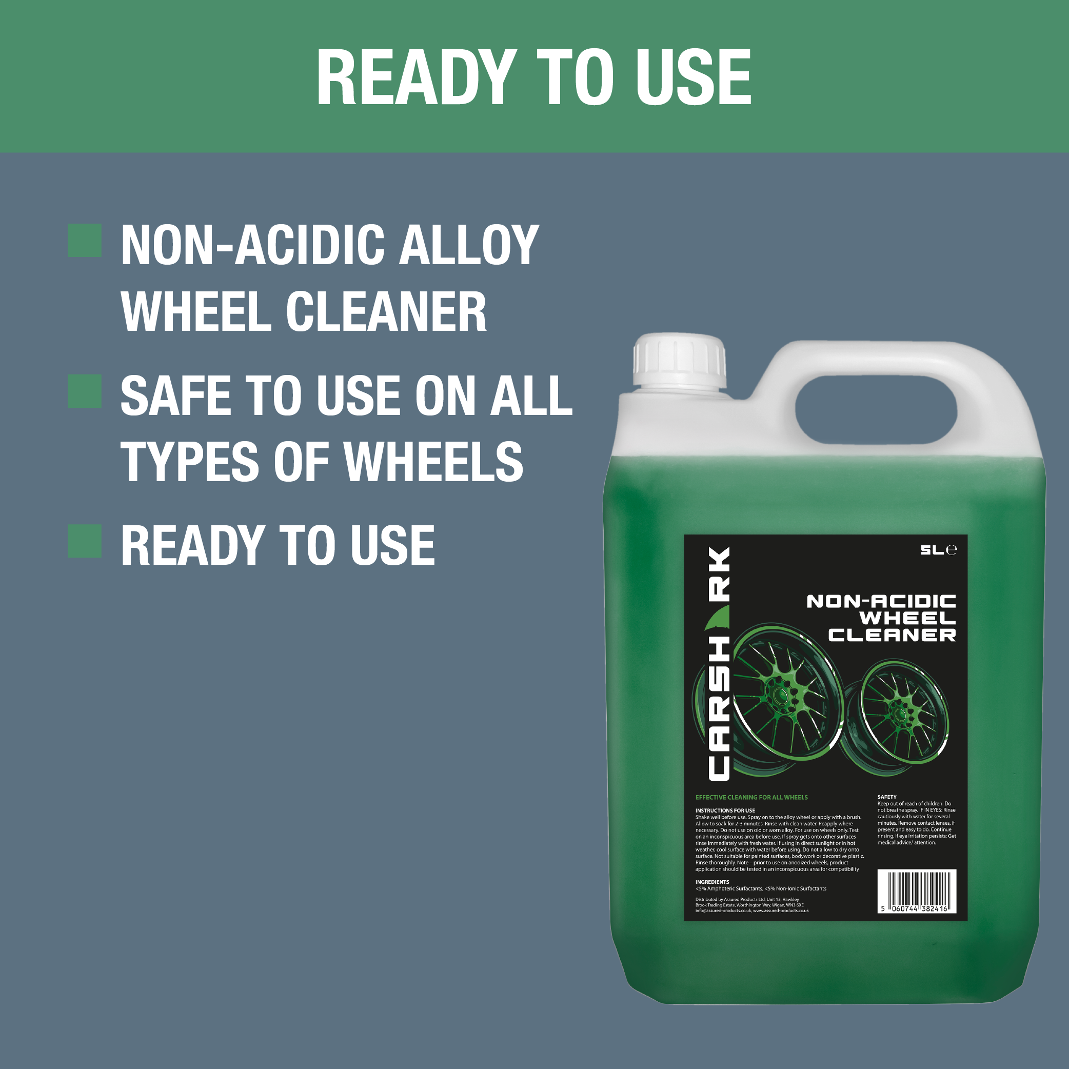 CARSHARK Non-Acidic Wheel Cleaner 5 Litre with Wheel Brush (Black)