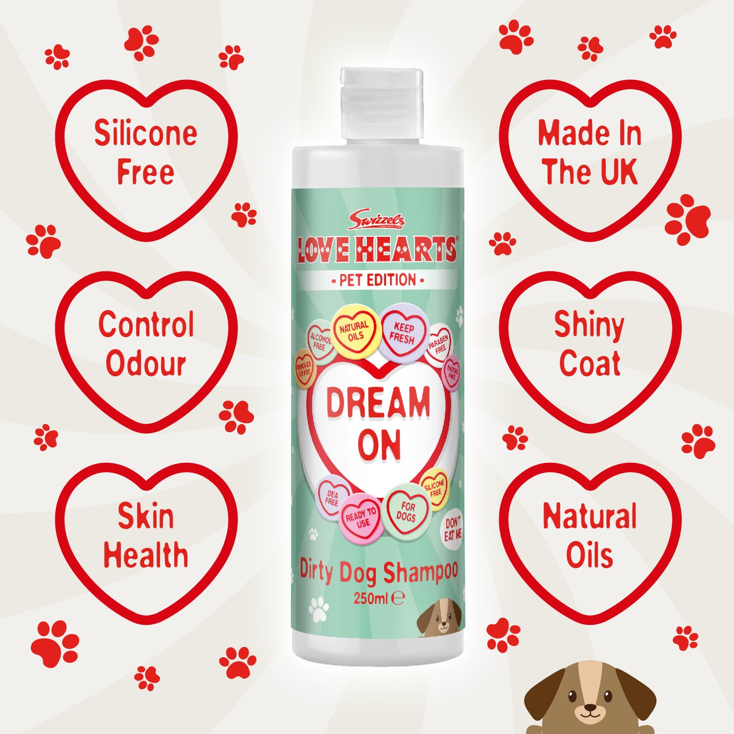 Swizzels Love Hearts - Dirty Dog Shampoo, Pet Dry Wash Shampoo & Pet Cologne - 3 x 250ml