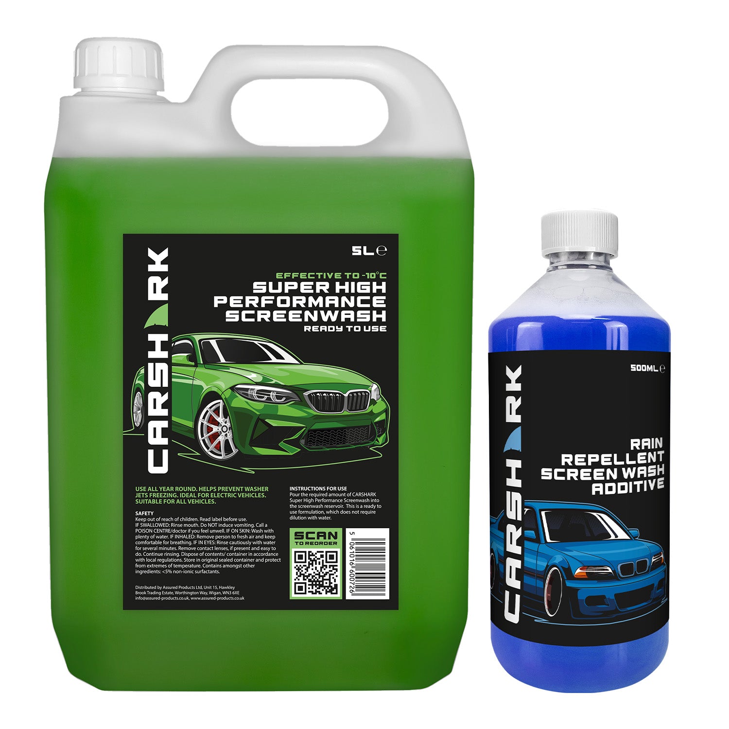 CARSHARK Rain Repellent Screenwash Additive 500ml with Winter Screenwash 5L (Green)