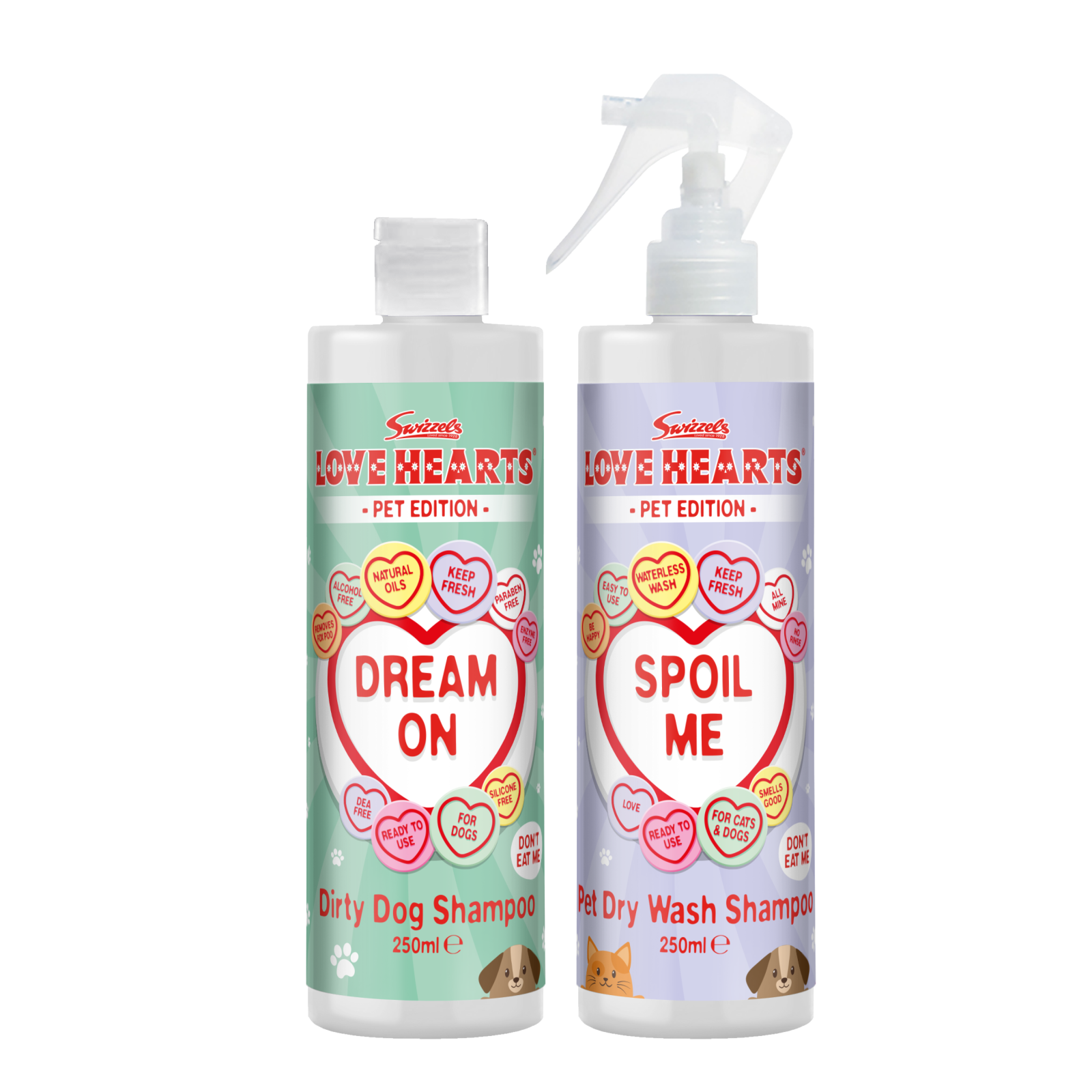 Swizzels Love Hearts - Dirty Dog Shampoo & Dry Wash Shampoo - 2 x 250ml