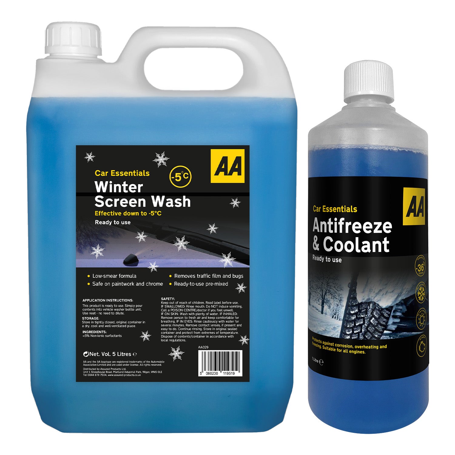AA Antifreeze and Coolant 1 Litre -36°C with 5L Winter Screenwash
