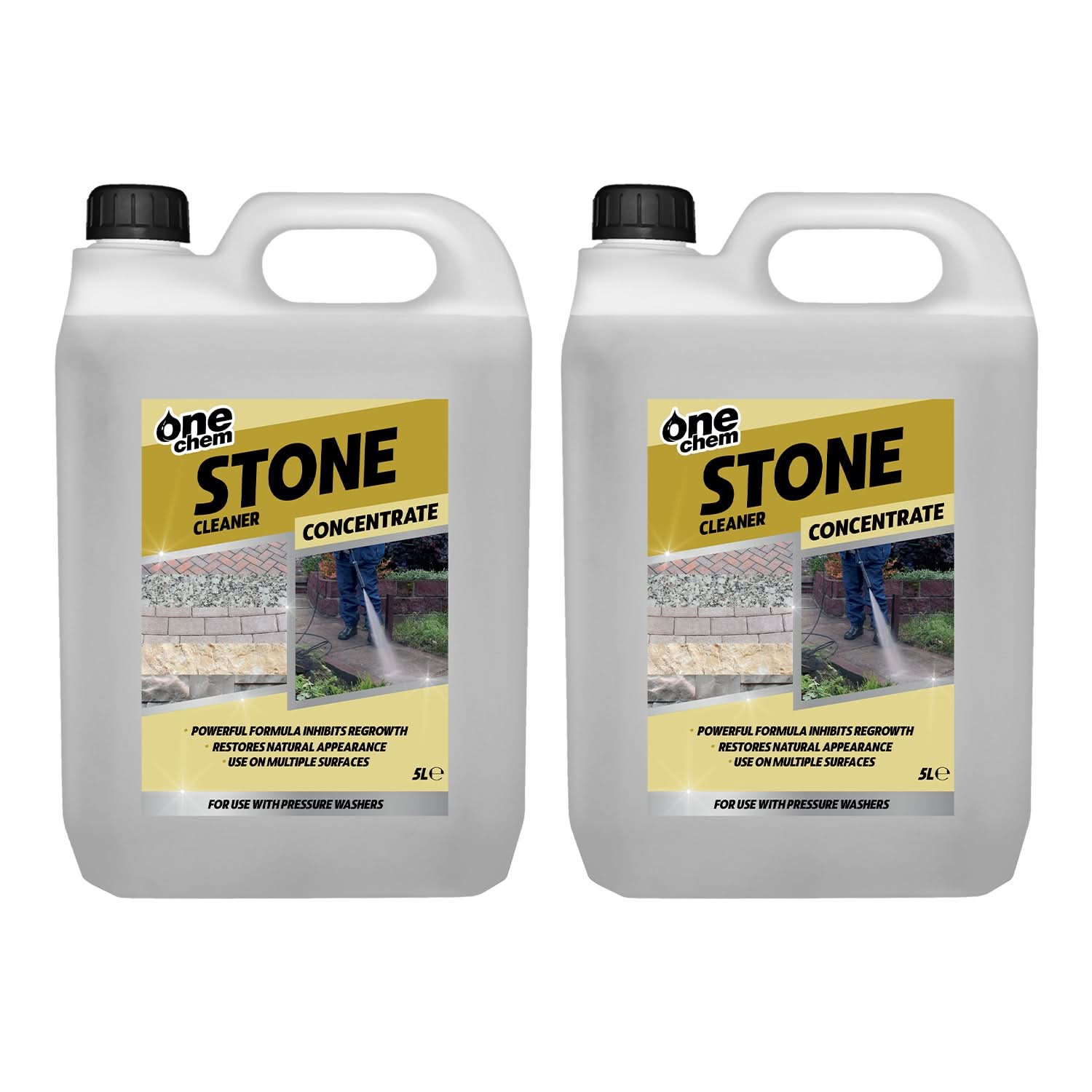 One Chem Pressure Washer Stone Cleaner, 2 x 5 Litres, Heavy Duty Concemtrated Surface Cleaner