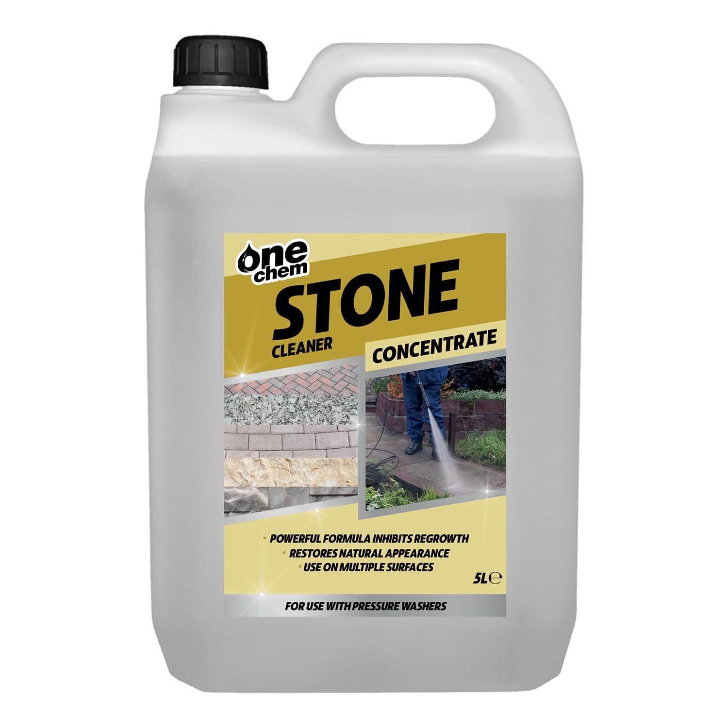One Chem Pressure Washer Stone Cleaner, 2 x 5 Litres, Heavy Duty Concemtrated Surface Cleaner
