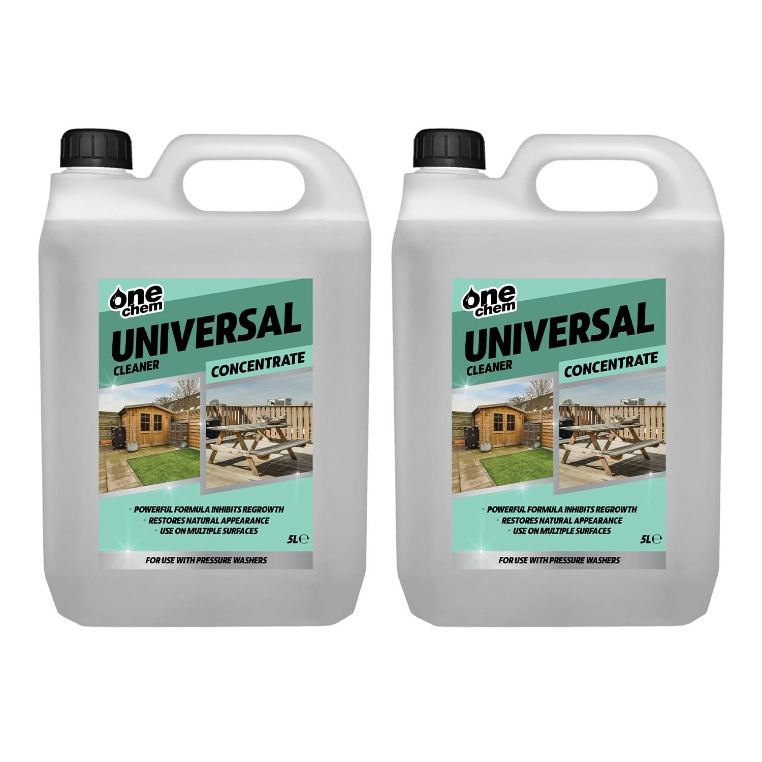 One Chem Pressure Washer Universal Cleaner, 2 x 5L, Concentrate, Mould and Algae Remover for Fences, Sheds, Decking