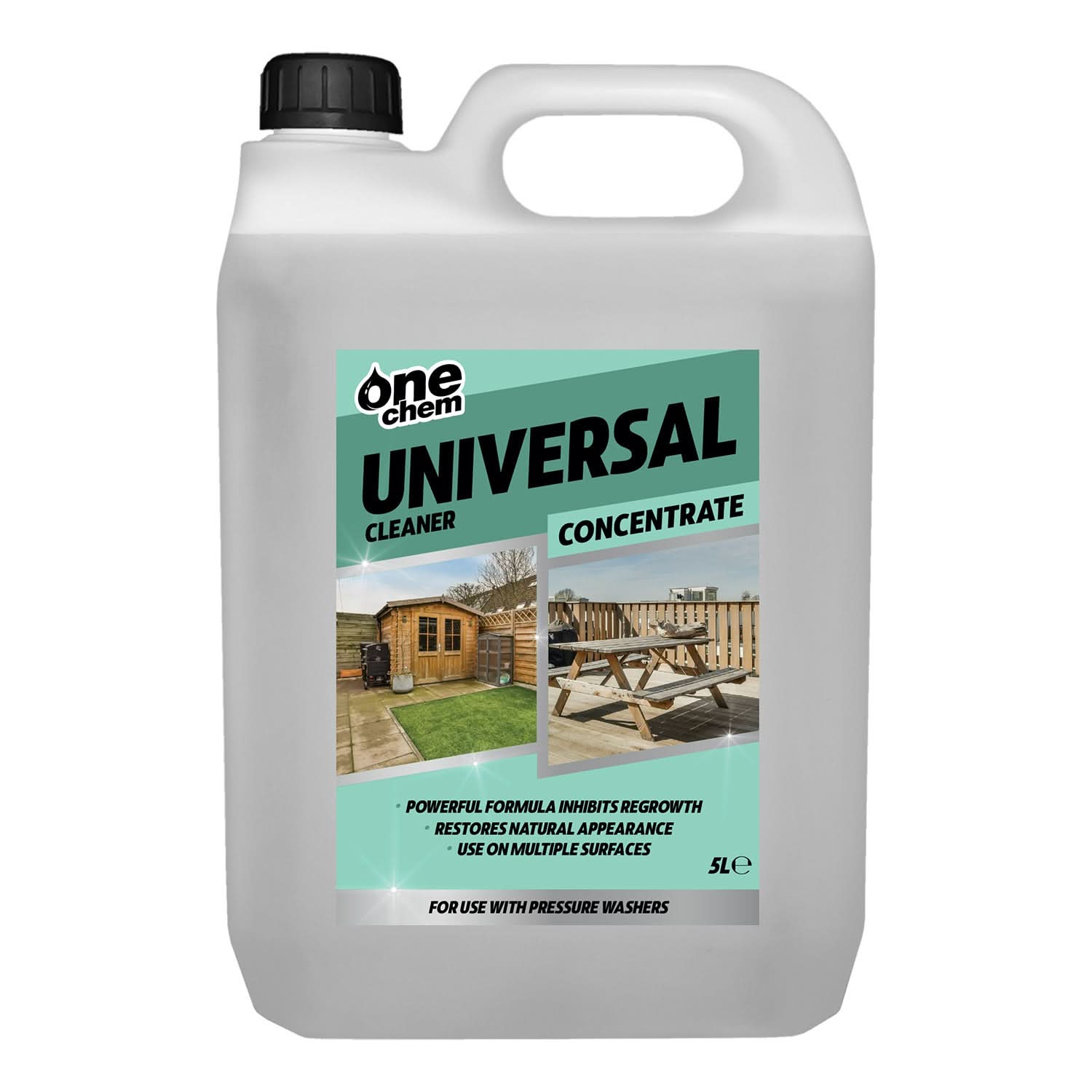 One Chem Pressure Washer Universal Cleaner, 2 x 5L, Concentrate, Mould and Algae Remover for Fences, Sheds, Decking