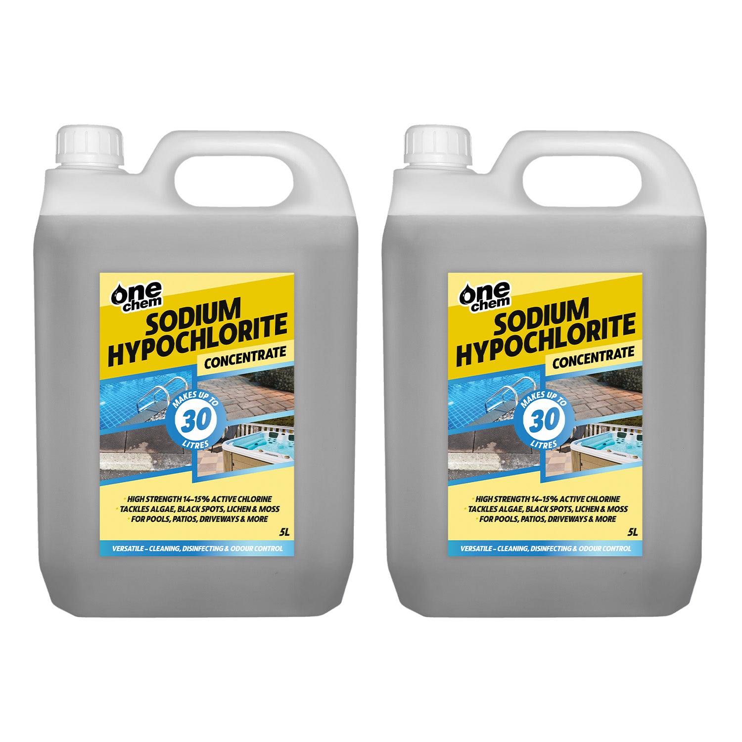 One Chem Sodium Hypochlorite, 2 x 5L High Strength 14-15% Concentration