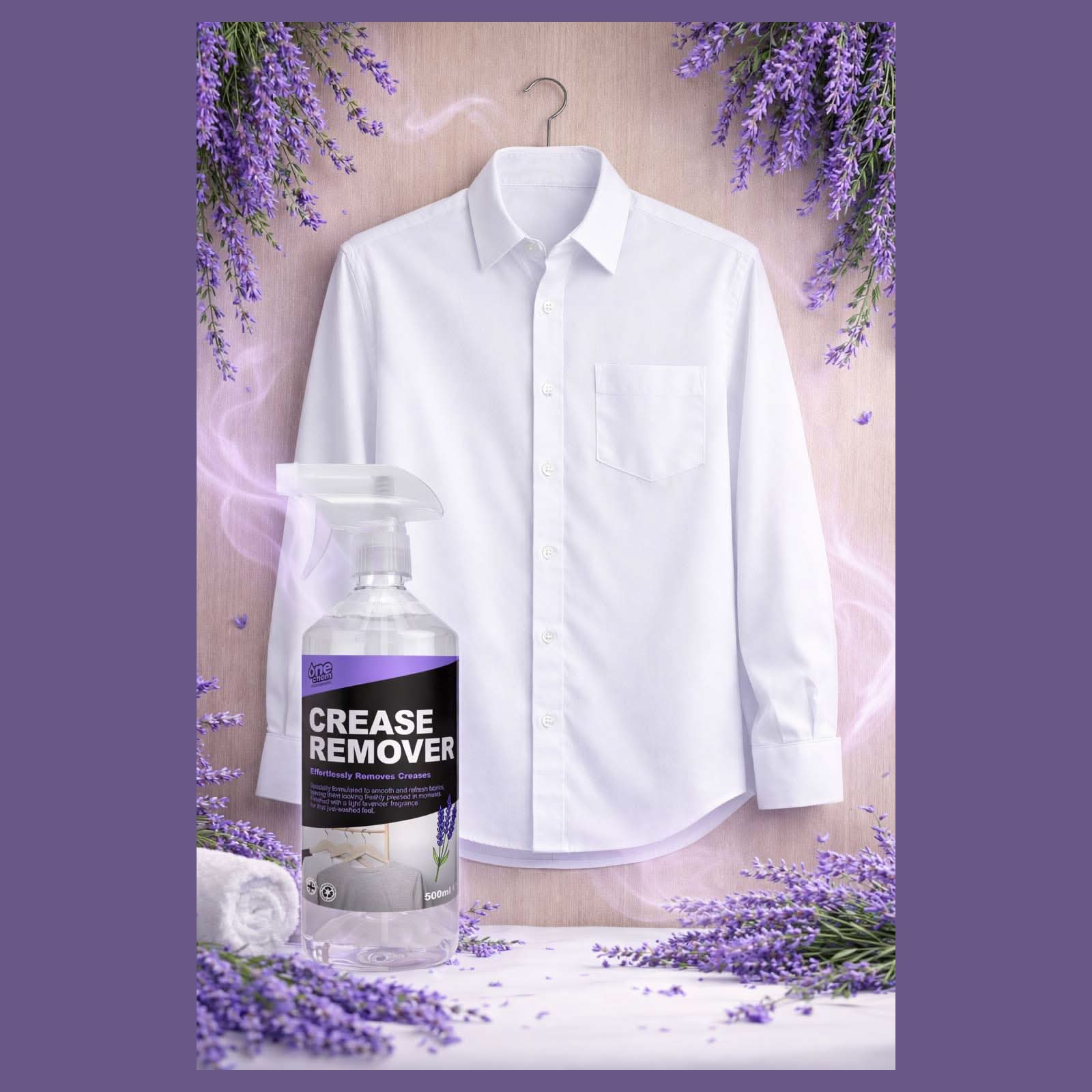 One Chem Pro Crease Remover Spray - Fabric Refresher with Lavender Fragrance