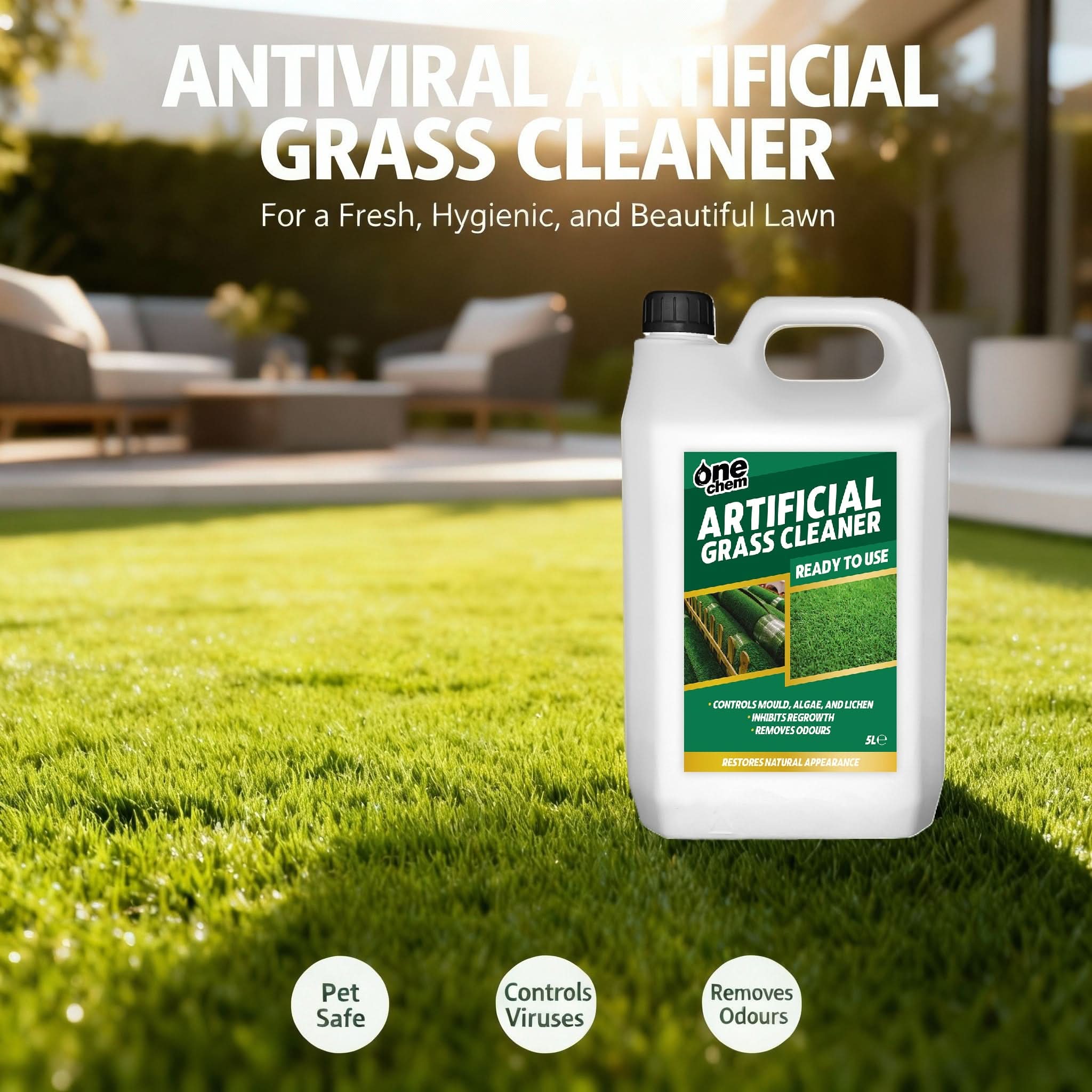 One Chem Artificial Grass Cleaner 2 x 5L + LHT - Probiotic Formula Pet Urine Odour Remover