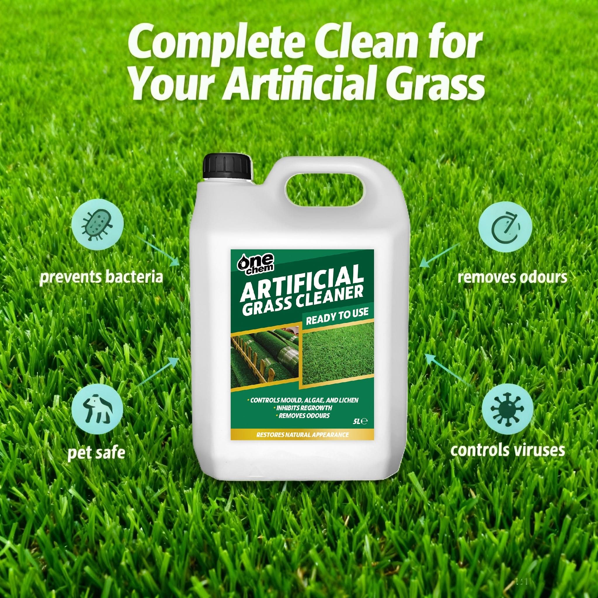 One Chem Artificial Grass Cleaner 2 x 5L + LHT - Probiotic Formula Pet Urine Odour Remover