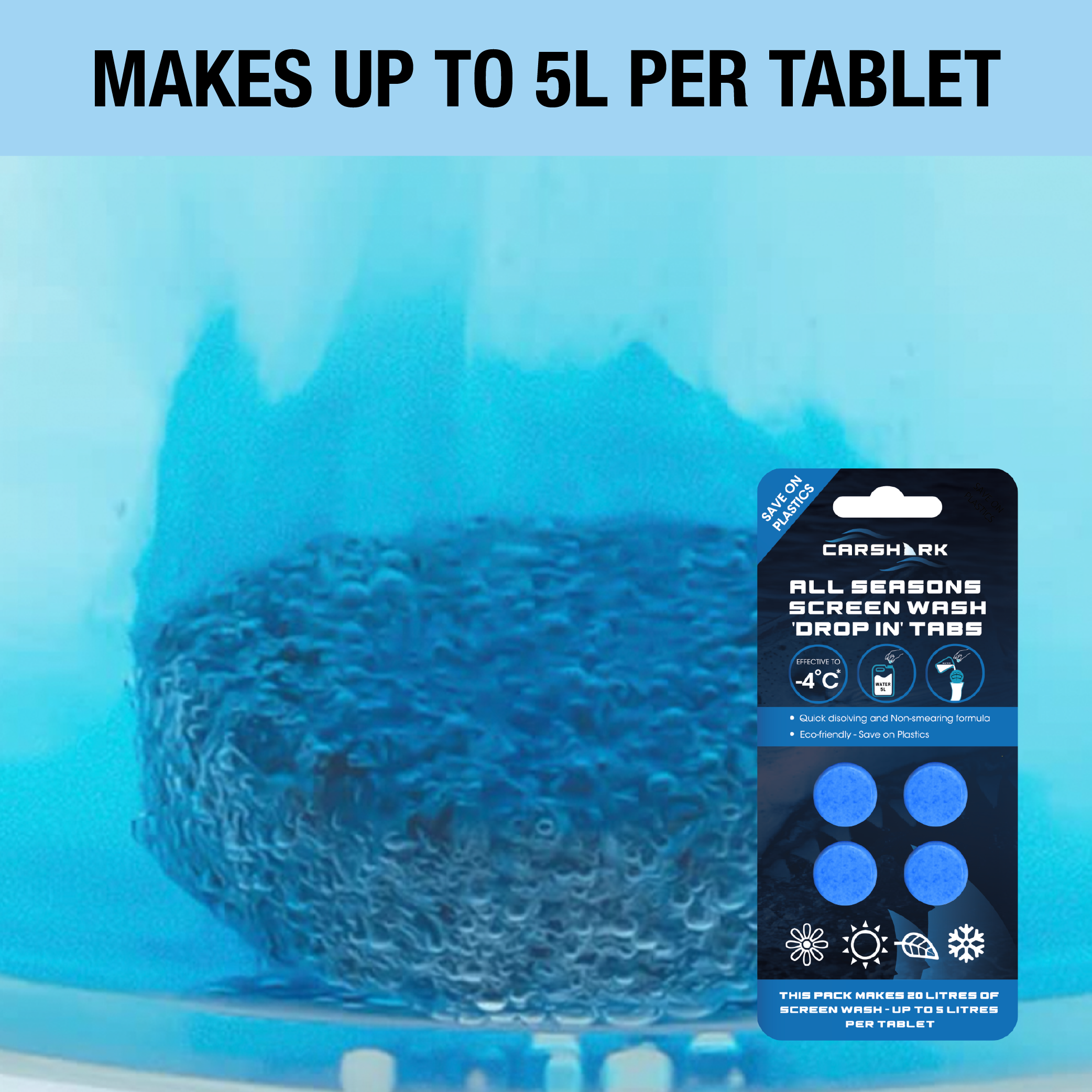 CARSHARK All Seasons Screenwash Tabs (Packs of 4 Tablets) - 1 Tab = 5L of Screenwash
