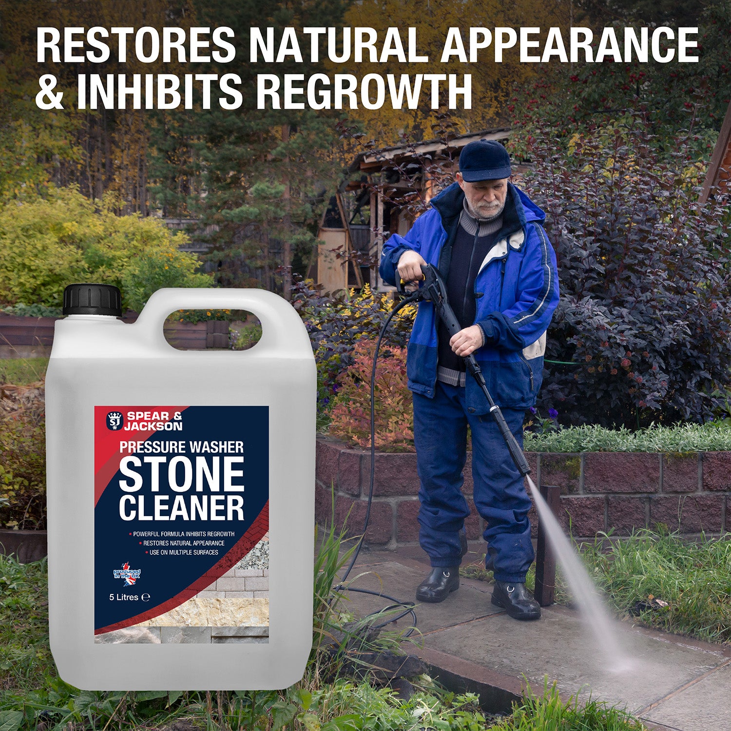 Spear & Jackson Pressure Washer Stone Cleaner, 2 x 5 Litres, Heavy Duty Outdoor Surface Cleaner