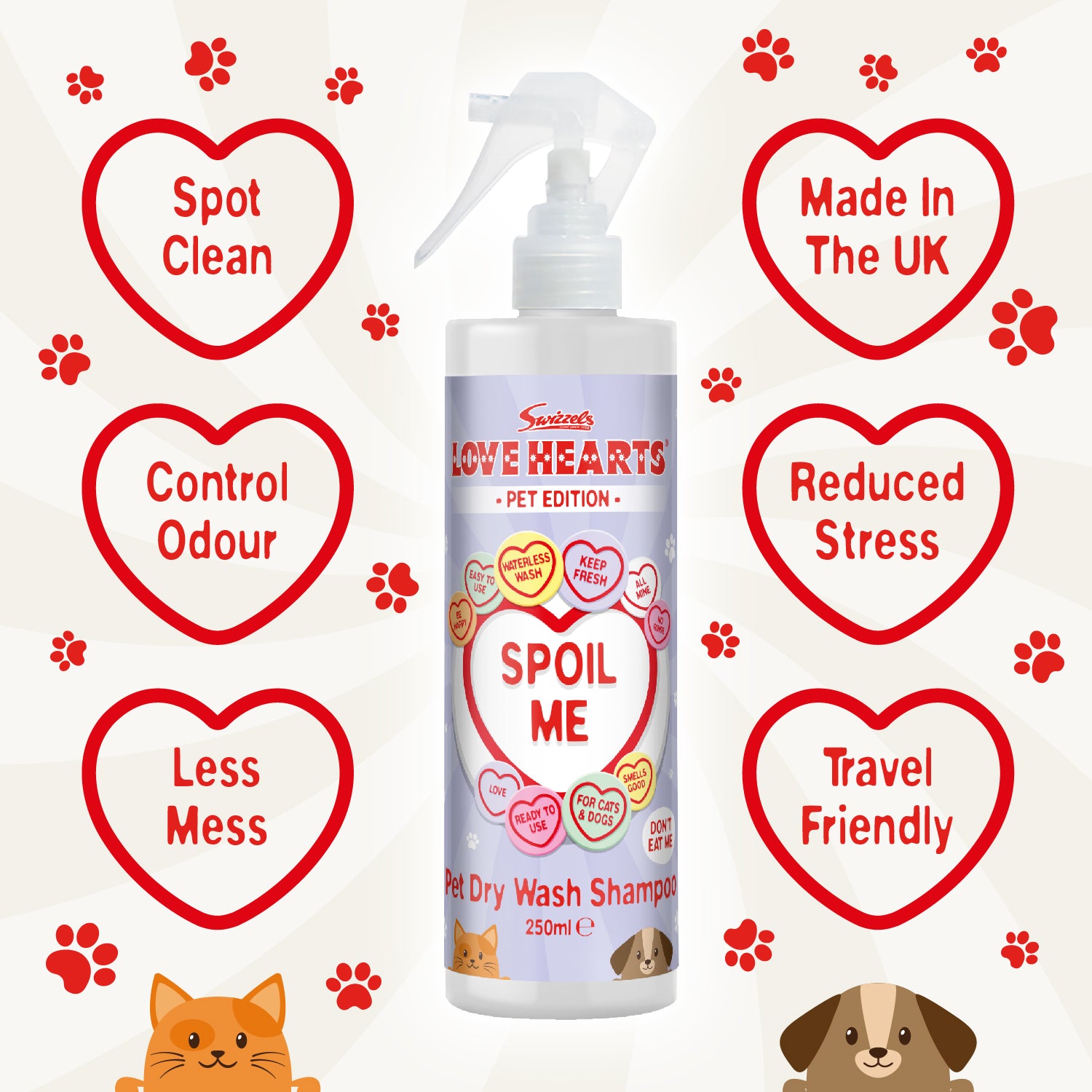 Swizzels Love Hearts - Pet Wash Dry Shampoo - 2 x 250ml