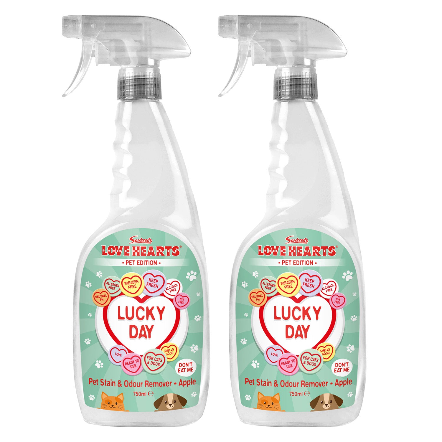 Swizzels Love Hearts Pet Stain & Odour Remover, 2 x 750 ml, Apple Scent