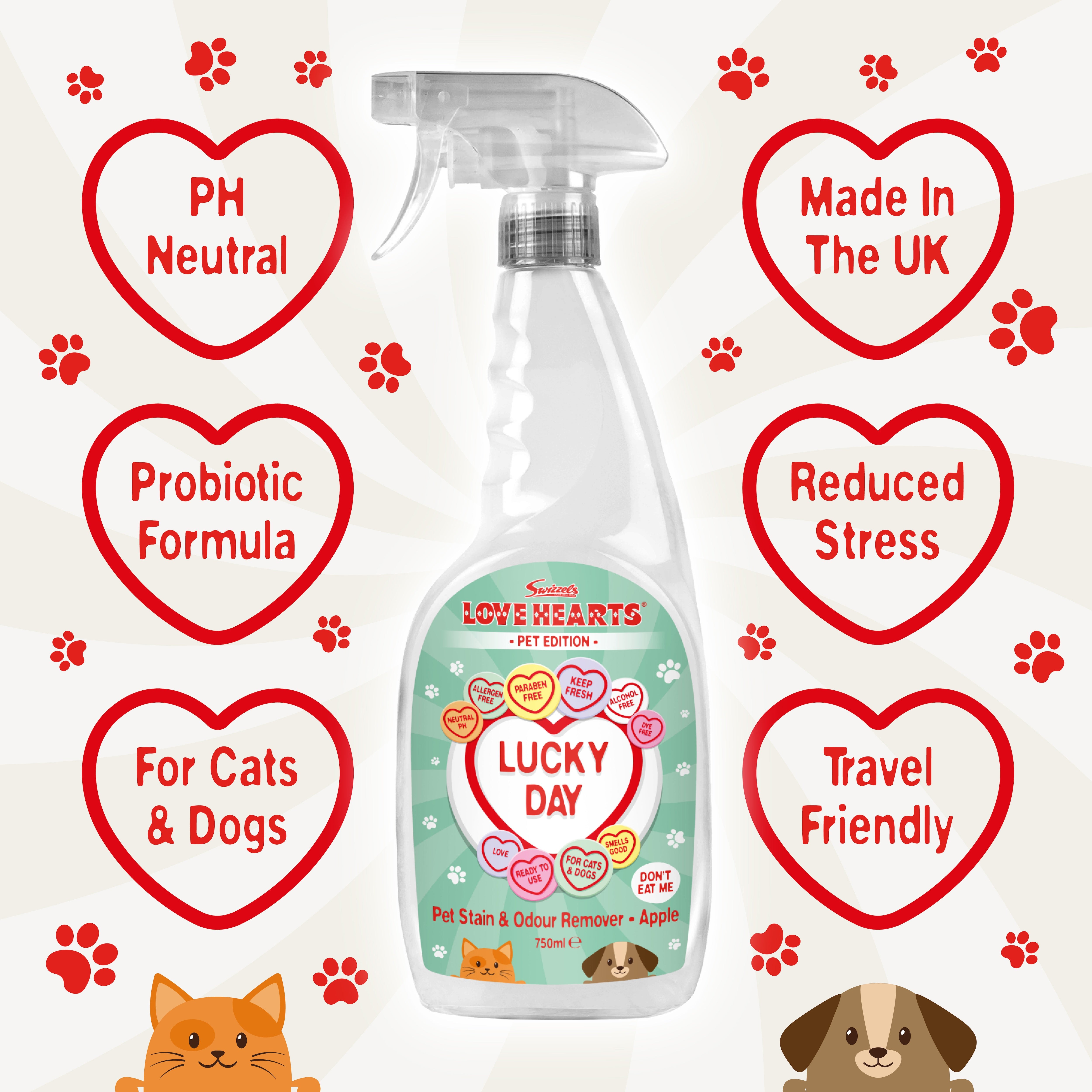 Swizzels Love Hearts Pet Stain & Odour Remover, 2 x 750 ml, Apple Scent