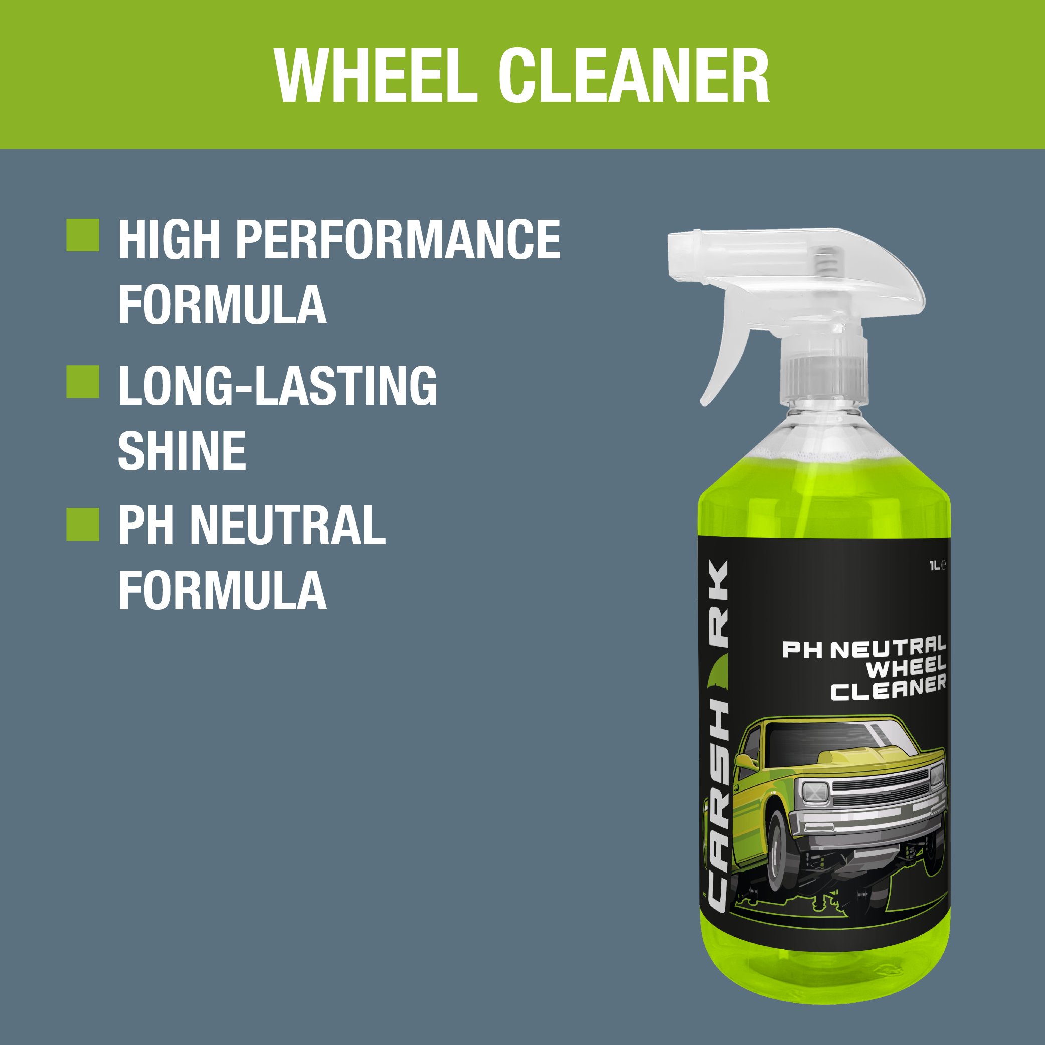 CARSHARK PH Neutral Wheel Cleaner 1L with Wheel Brush (Black)
