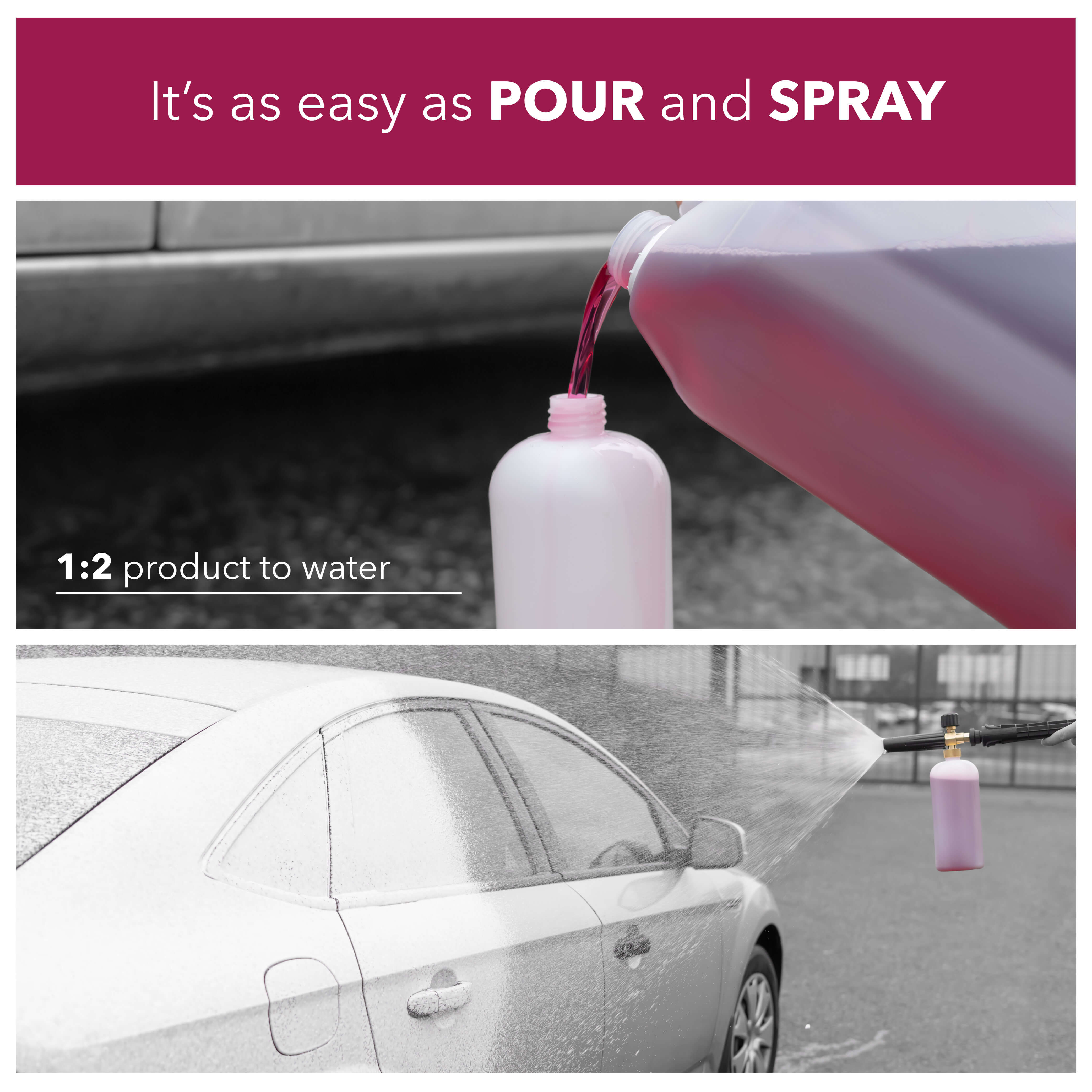 It's as easy as pour and spray, 1:2 product to water