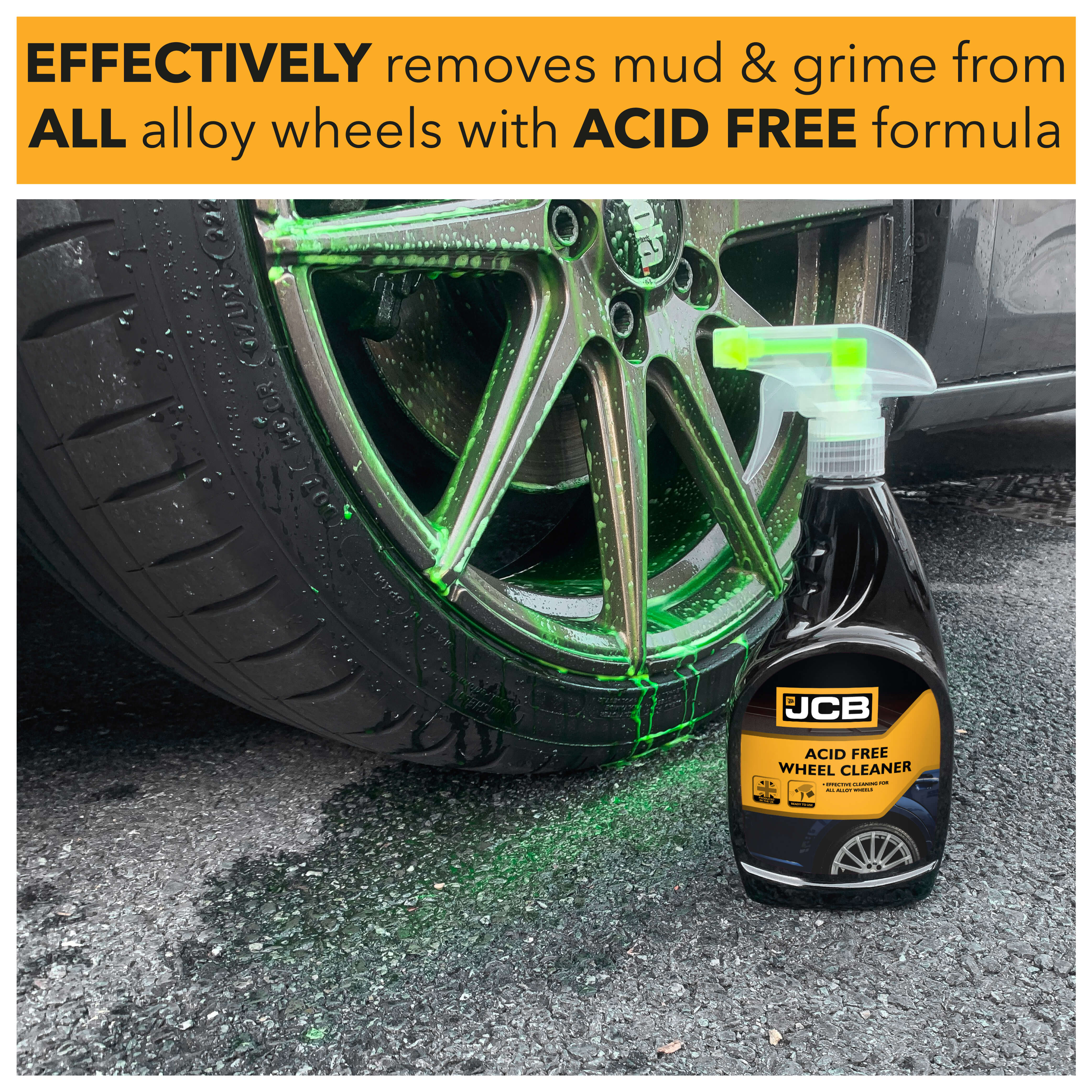 Effectively removes mud & grime from all alloy wheels with acid free formula 